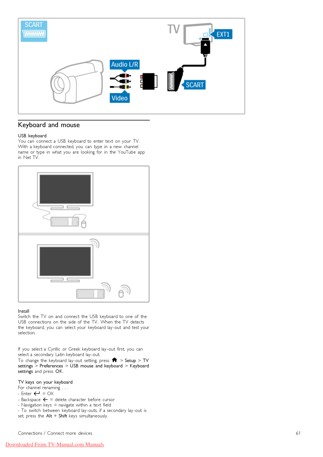 Philips 32PFL9606, 37PFL9606, 52PFL9606, 46PFL9706 manual Keyboard and mouse, Downloaded From TV-Manual.com Manuals 