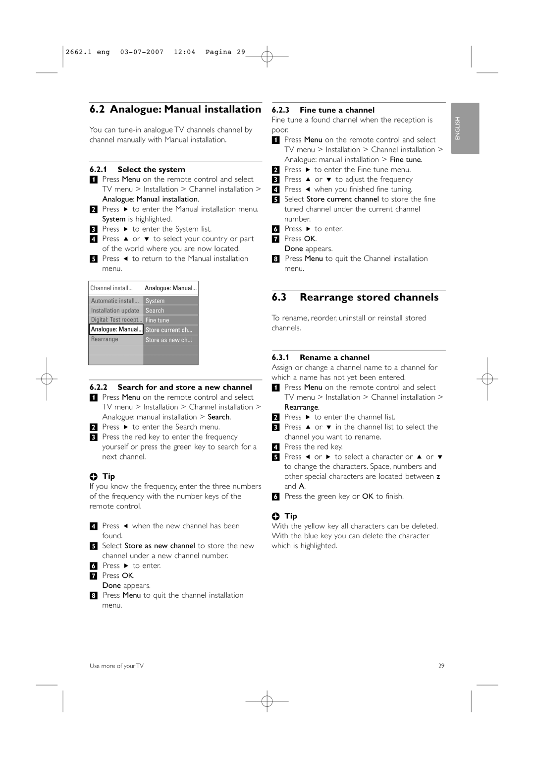 Philips 37PFL9642D/19 manual Analogue Manual installation, Rearrange stored channels 