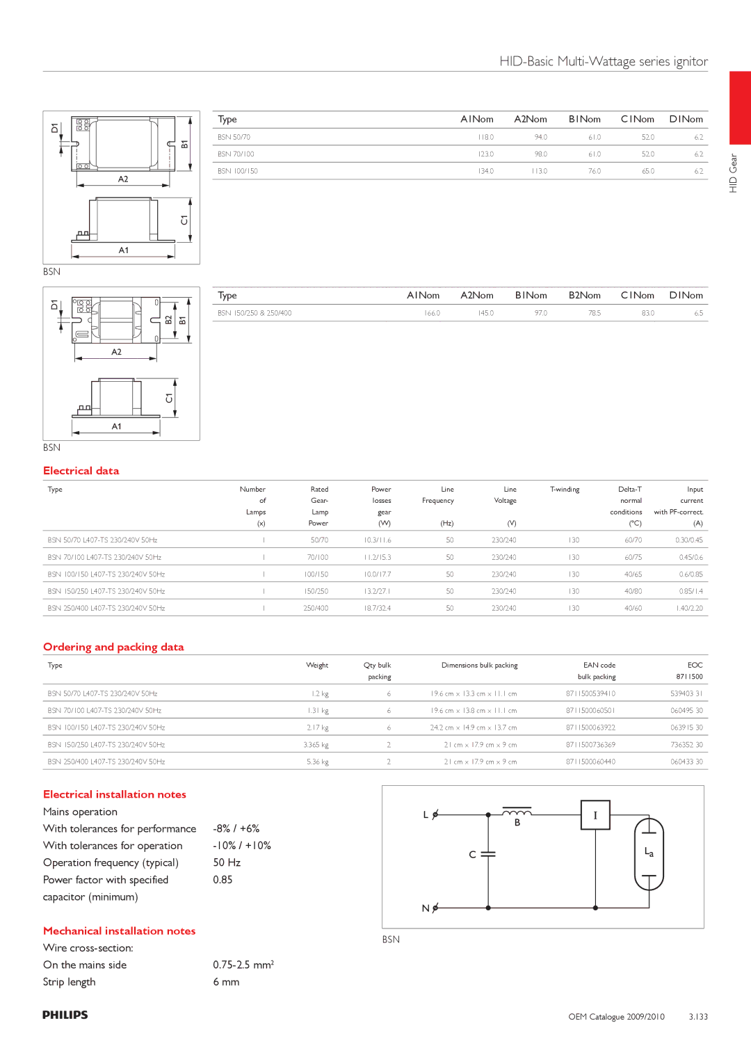 Philips 220-230-240V, 380-400-415V manual Wire cross-section On the mains side 75-2.5 mm2 Strip length 