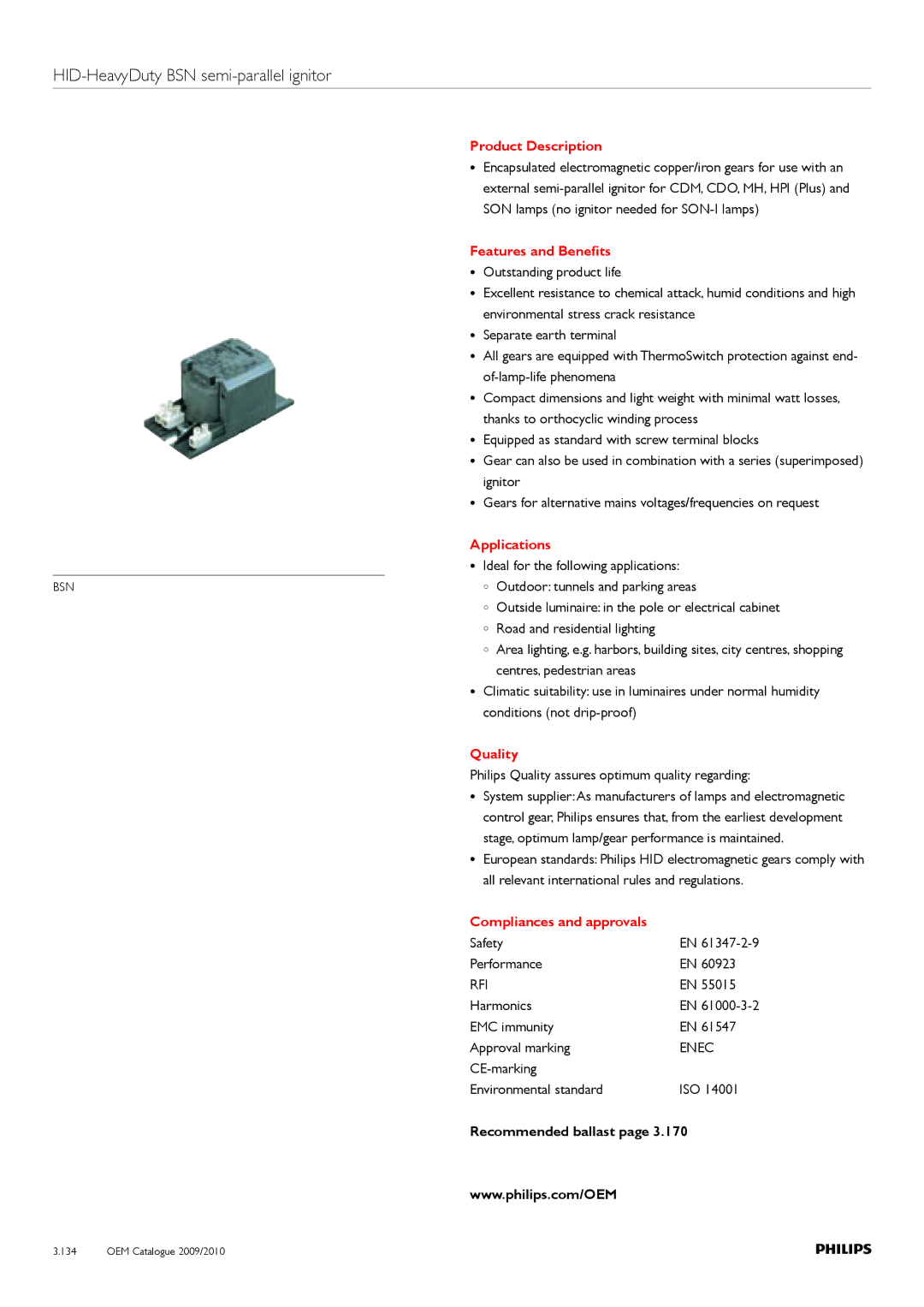 Philips 380-400-415V, 220-230-240V manual HID-HeavyDuty BSN semi-parallel ignitor 