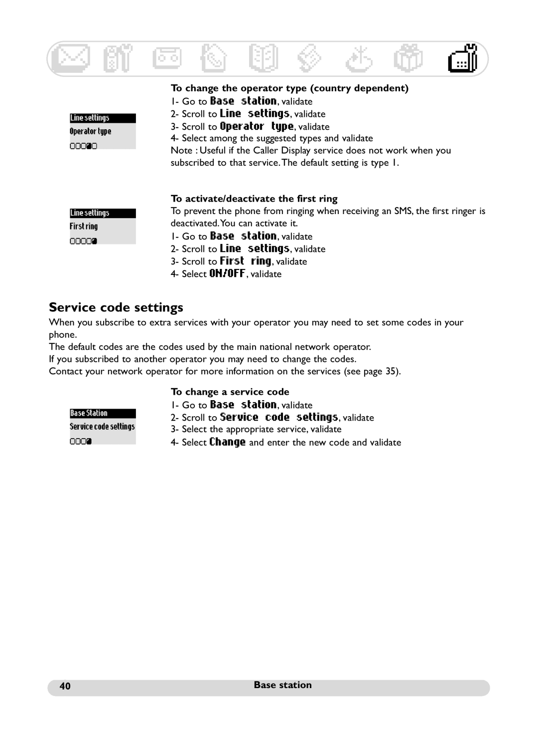 Philips 380 Duo Vox, Onis 380 Vox manual Service code settings 