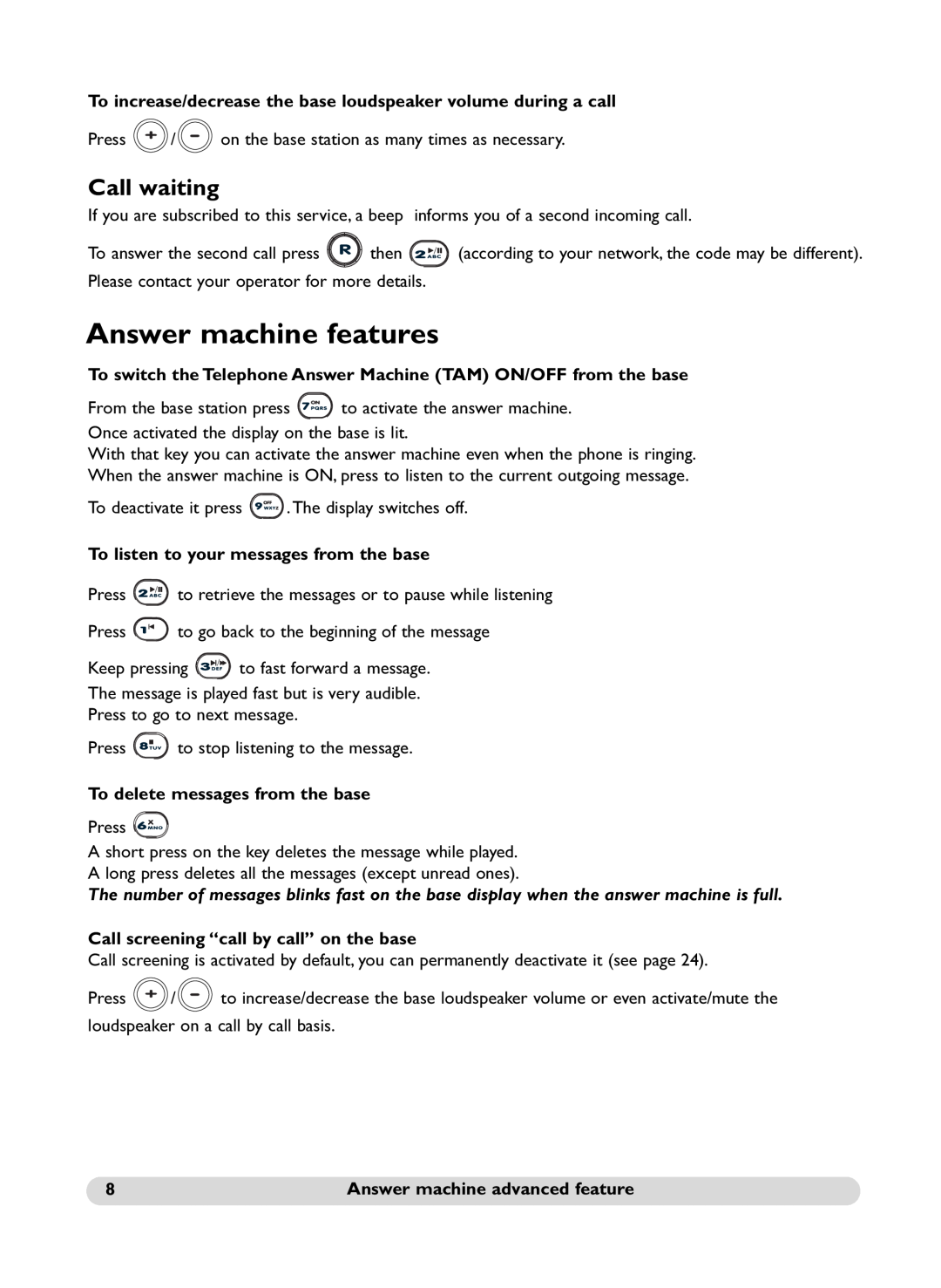 Philips Onis 380 Vox, 380 Duo Vox manual Answer machine features, Call waiting 