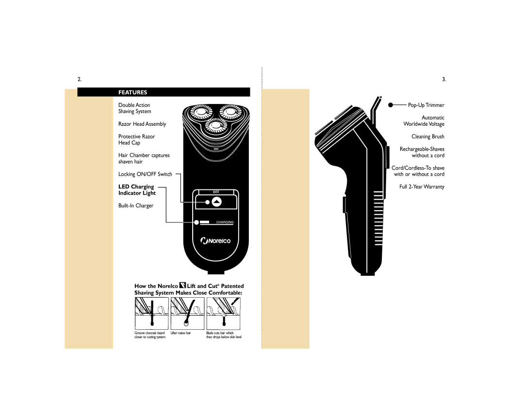 Philips 3801XL, 3805XL warranty Features, LED Charging Indicator Light, Built-In Charger, Full 2-Year Warranty 