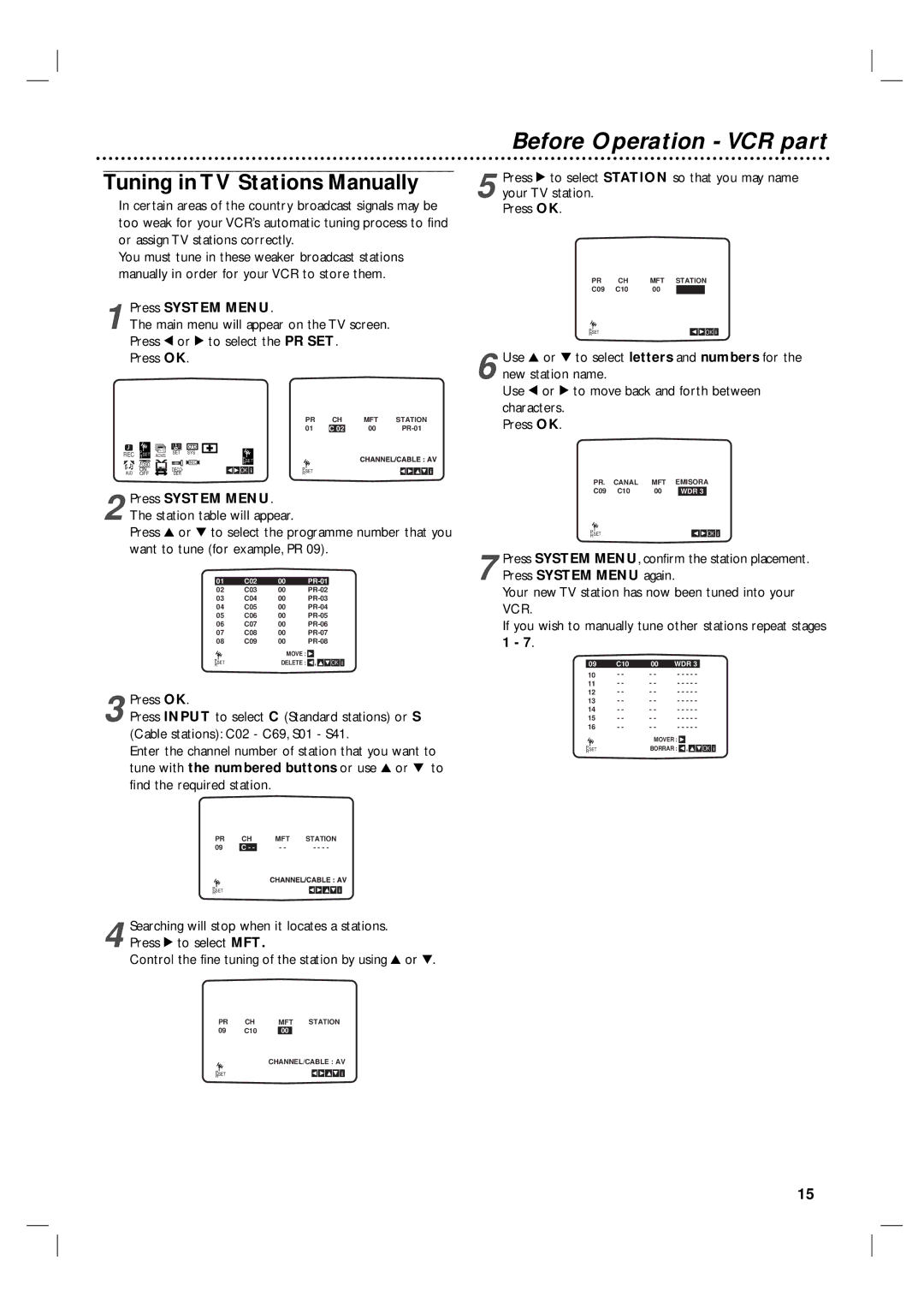 Philips 3834RV0038L user manual Tuning in TV Stations Manually, Press 1 or 2 to select the PR SET Press OK 