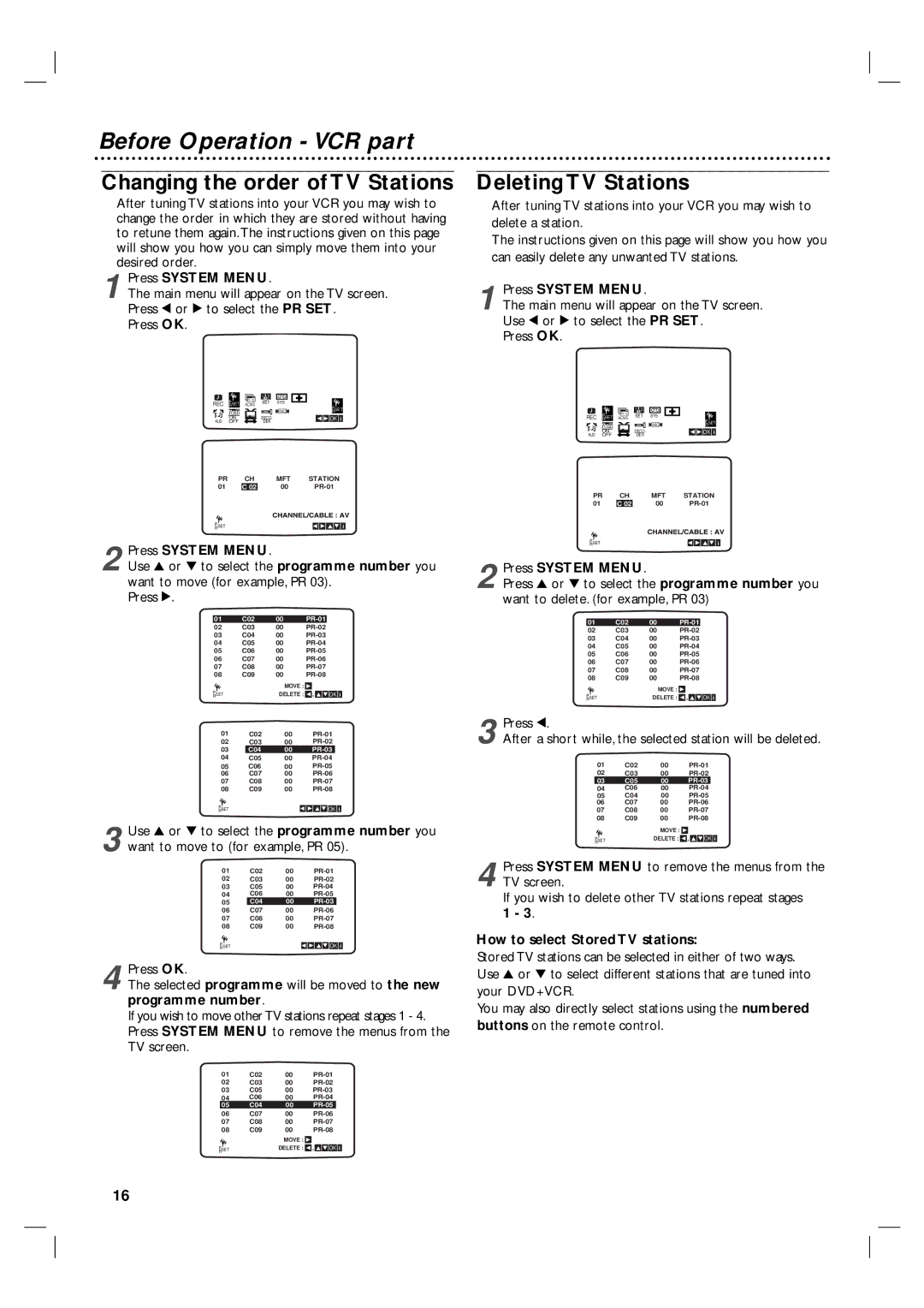 Philips 3834RV0038L user manual Changing the order of TV Stations, Deleting TV Stations 