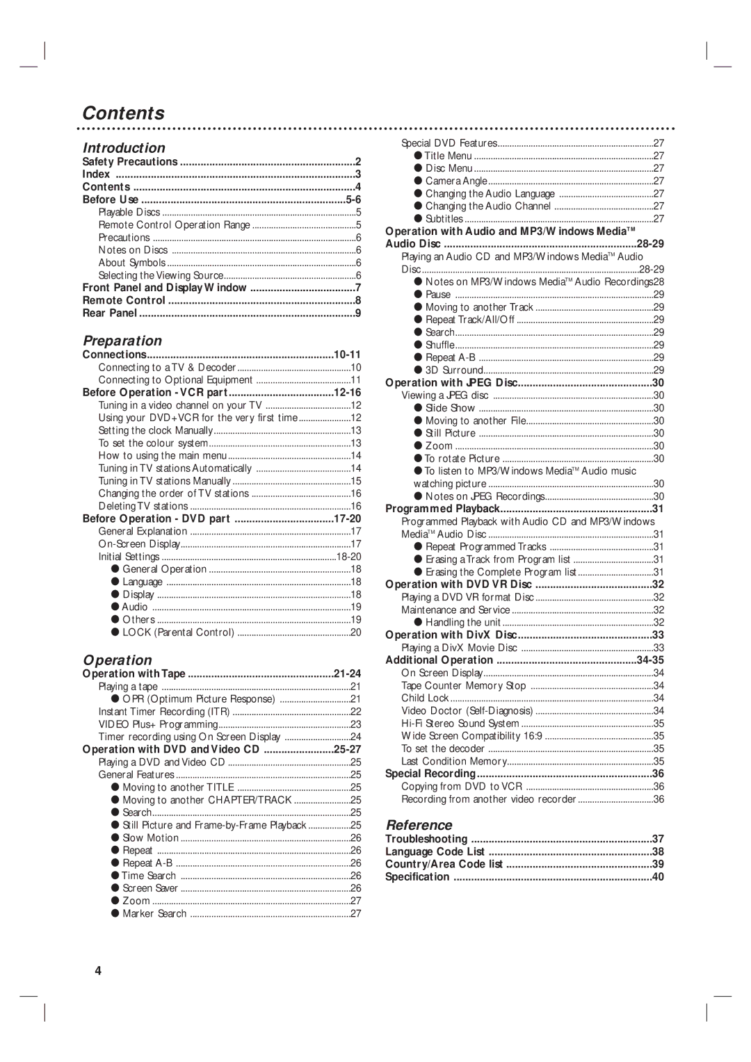 Philips 3834RV0038L user manual Contents 