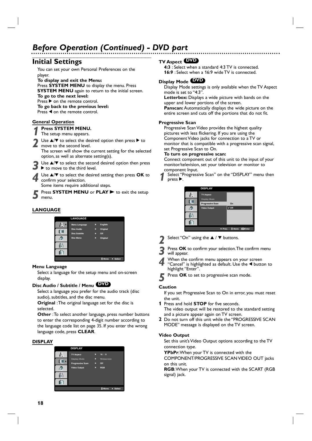 Philips 3834RV0048A manual Initial Settings, Display 