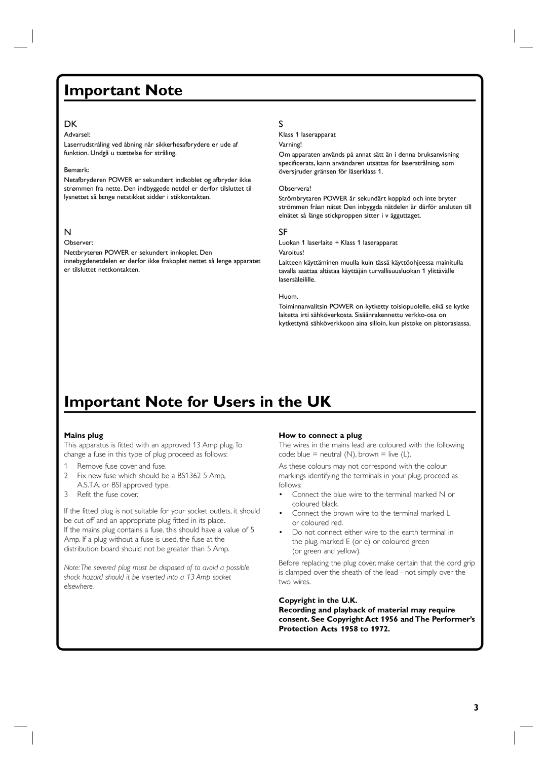 Philips 3834RV0048A manual Mains plug, How to connect a plug 