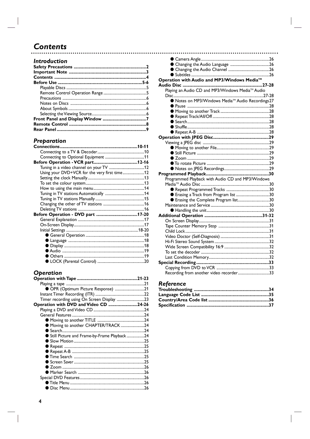 Philips 3834RV0048A manual Contents 