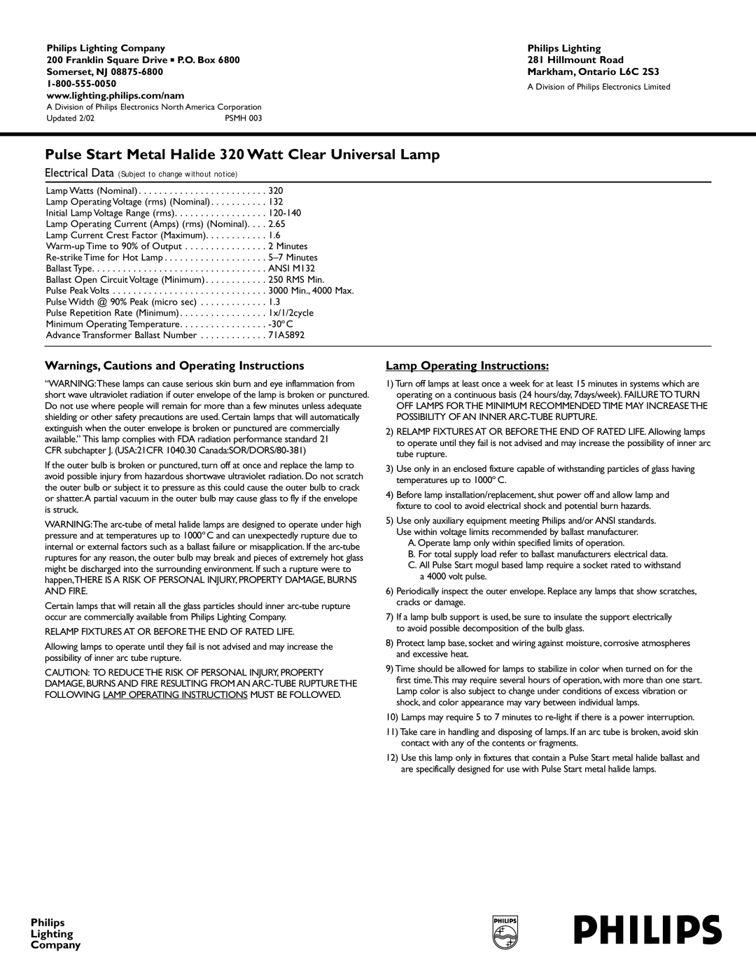 Philips 383810 manual Ansi M132, Relamp Fixtures AT or Before the END of Rated Life 