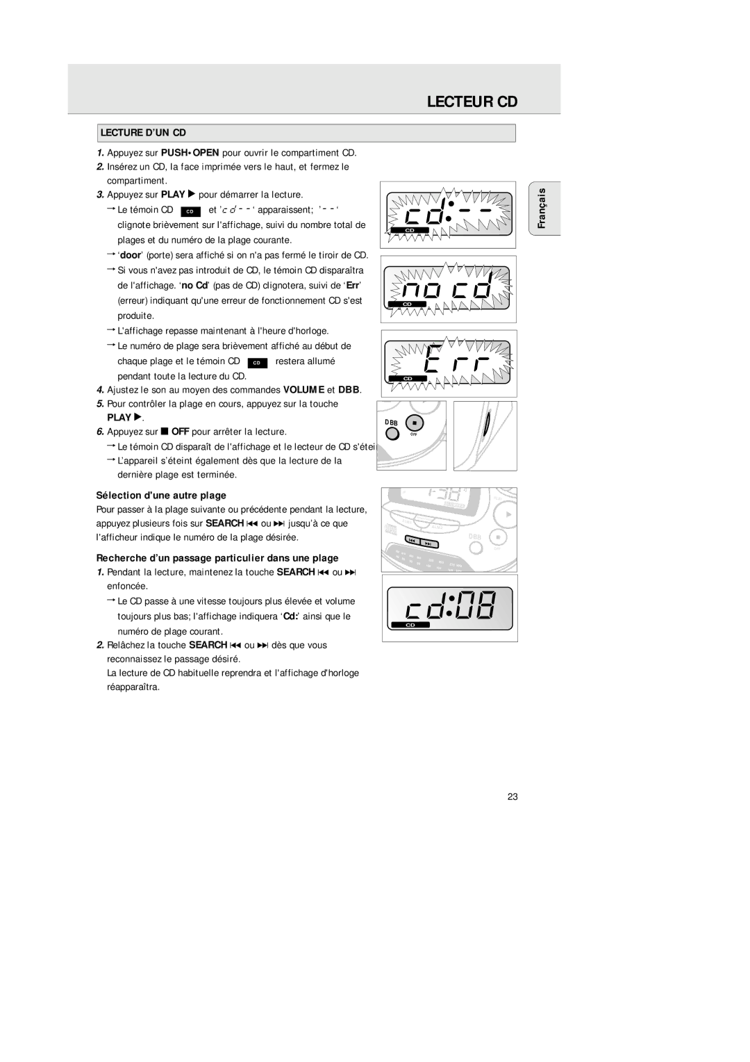 Philips AJ 3941, 3940 manual Lecteur CD, Play 