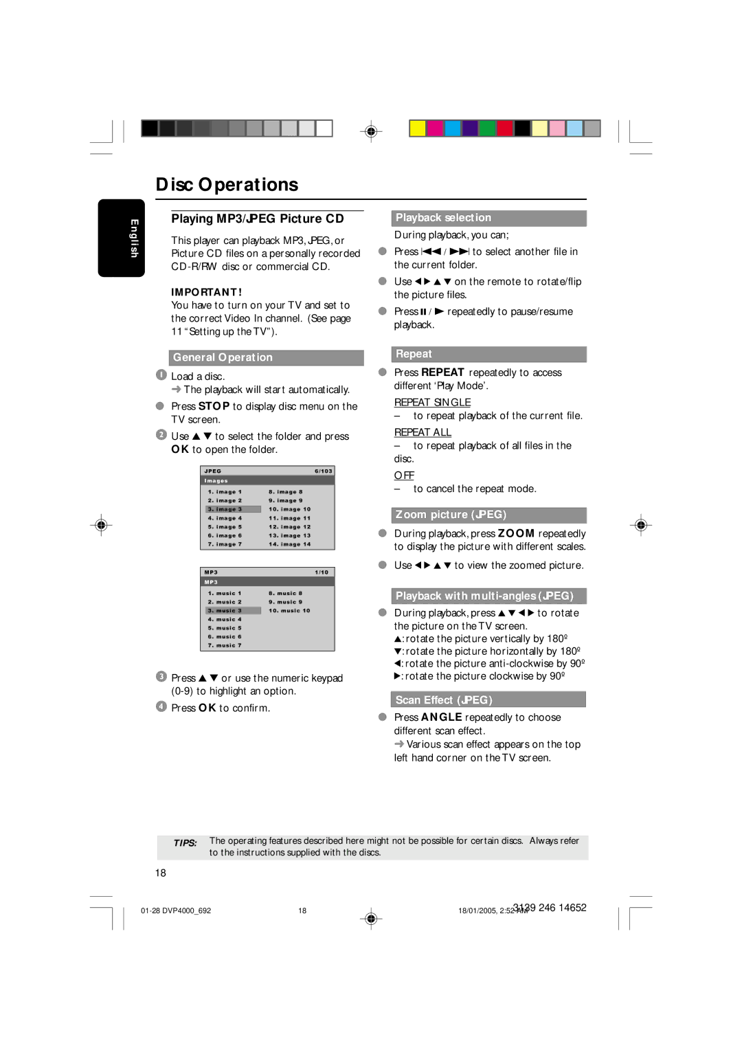 Philips 4000 user manual Playing MP3/JPEG Picture CD 