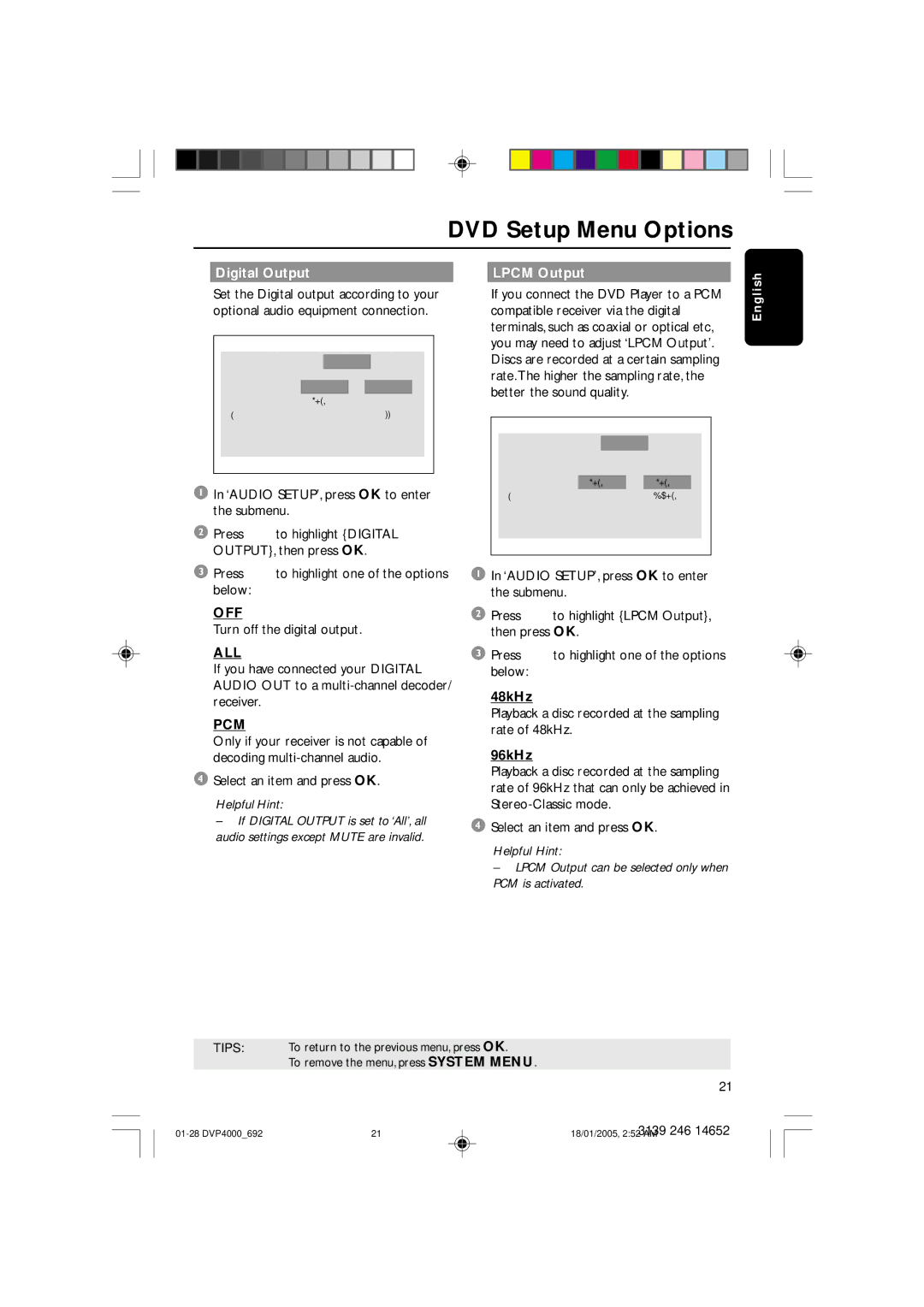 Philips 4000 user manual Digital Output, All, Pcm, Lpcm Output 