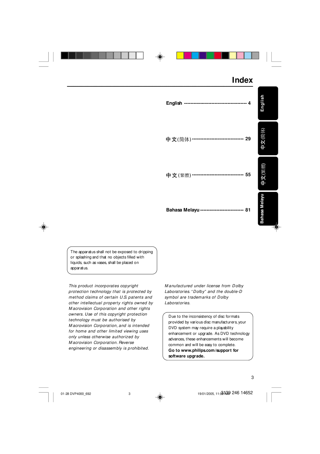 Philips 4000 user manual Index, English 