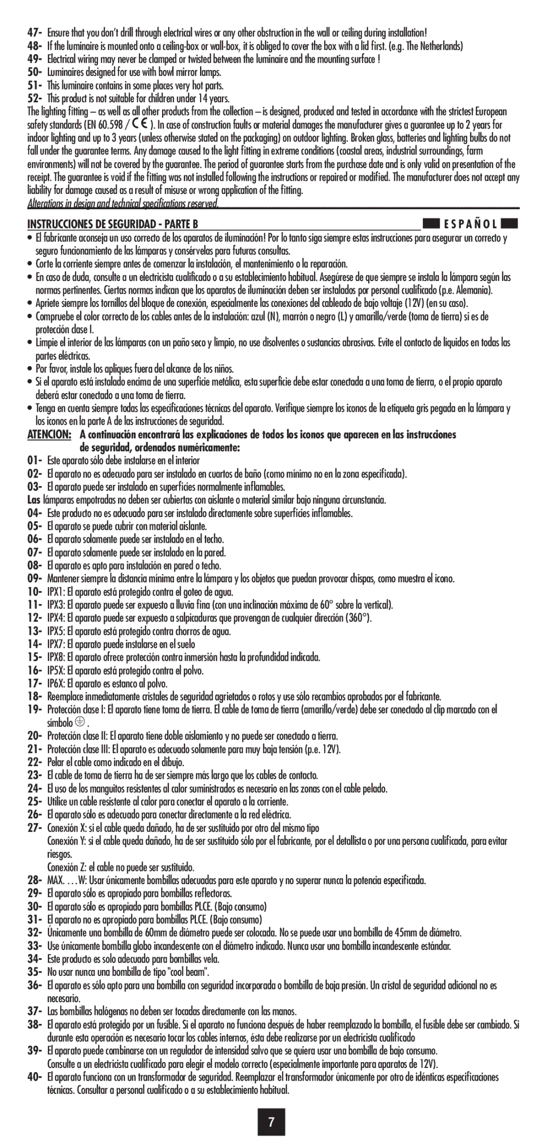 Philips 40339/**/16 user manual P a Ñ O L, Este aparato sólo debe instalarse en el interior 