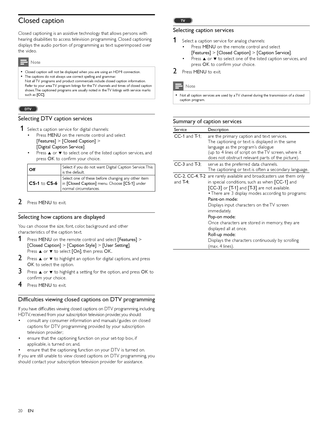 Philips 40PFL3705D, 40PFL3505D, 46PFL3705D user manual Closed caption 