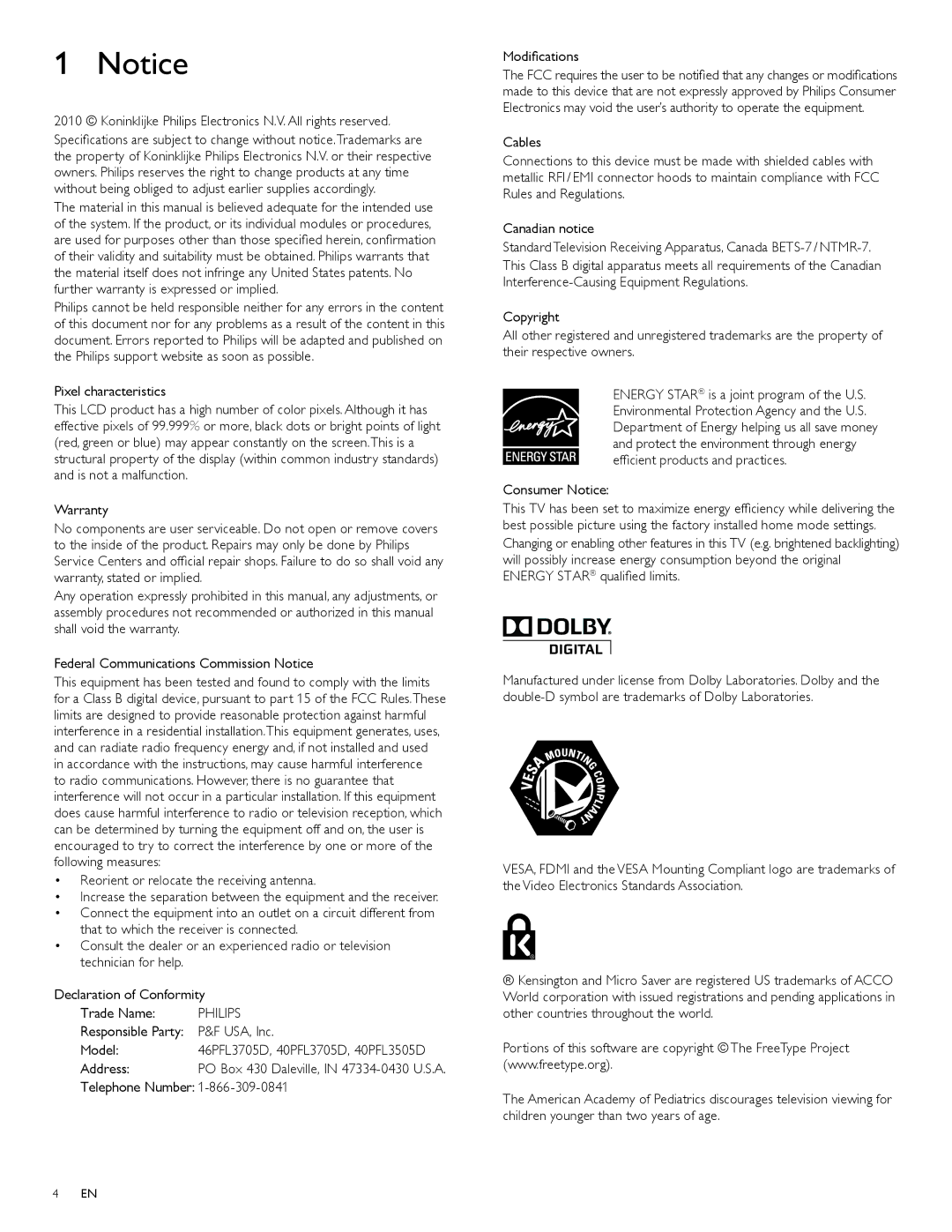 Philips 46PFL3705D, 40PFL3705D, 40PFL3505D user manual Philips 