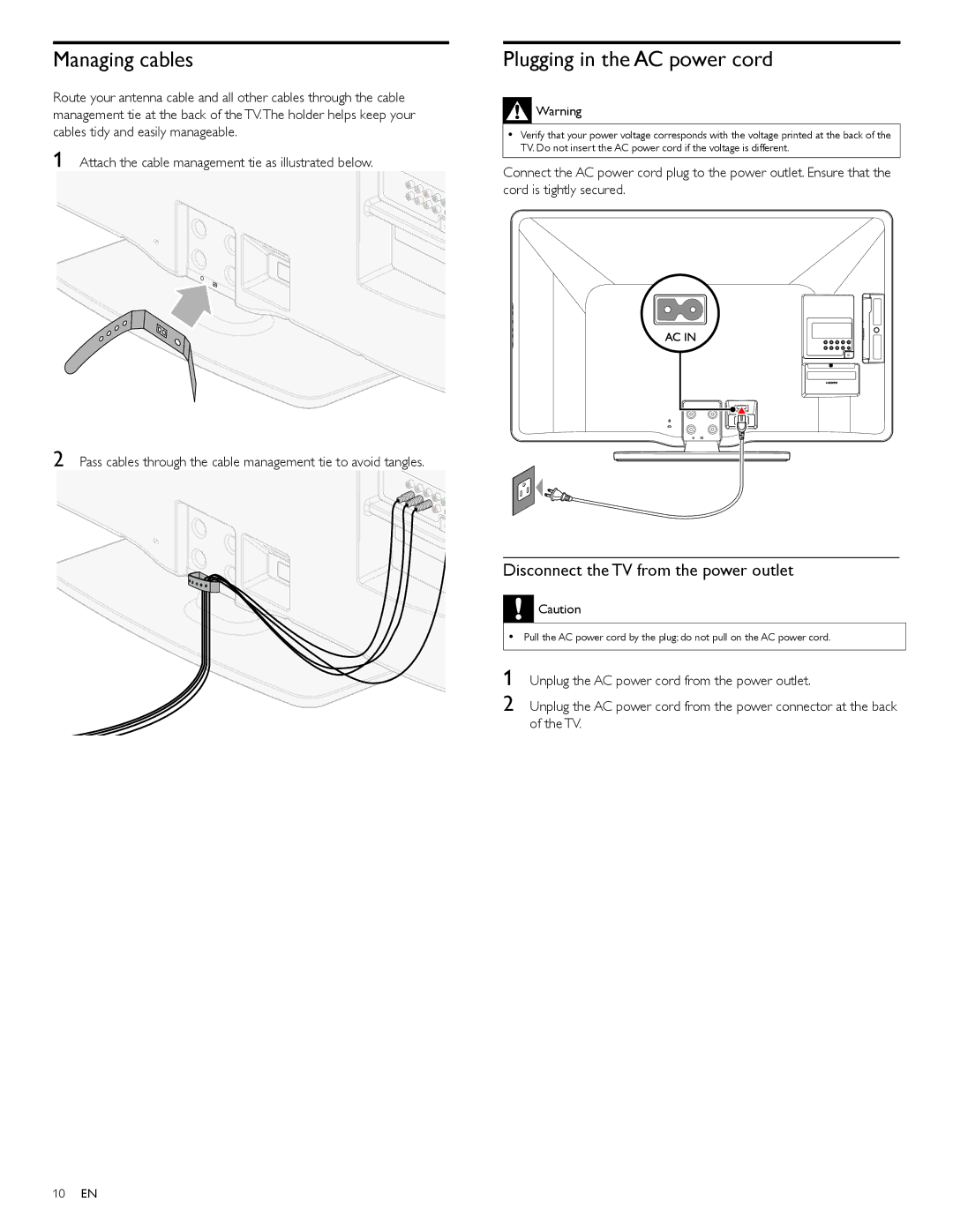 Philips 46PFL3706, 40PFL3706 user manual Managing cables 