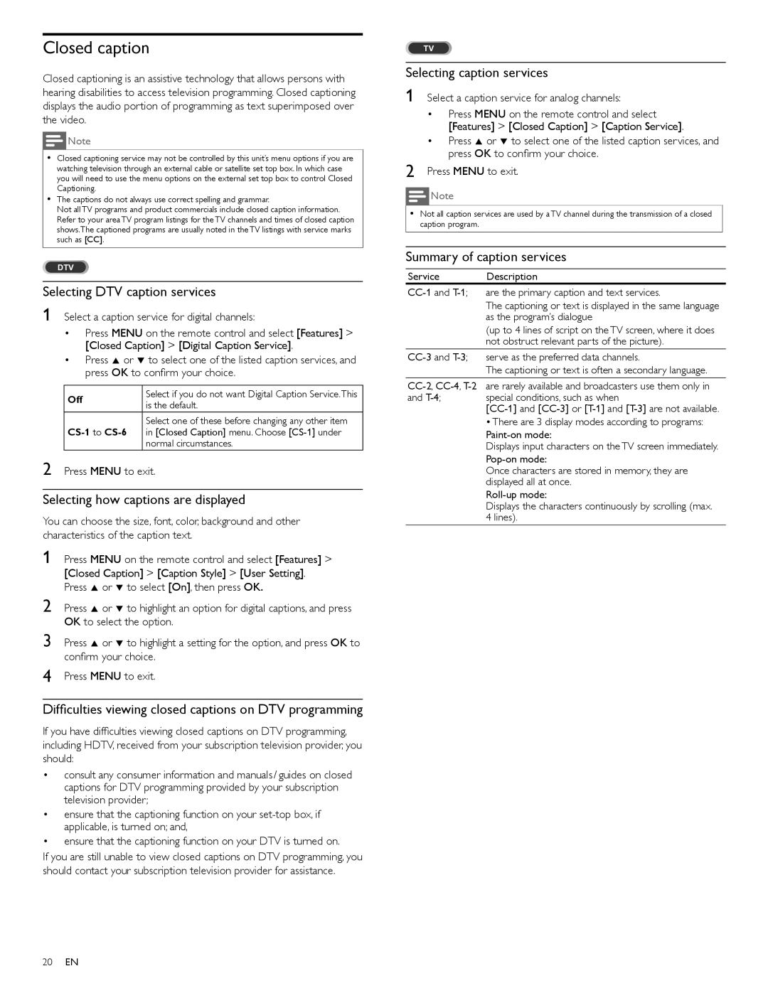 Philips 46PFL3706, 40PFL3706 user manual Closed caption 