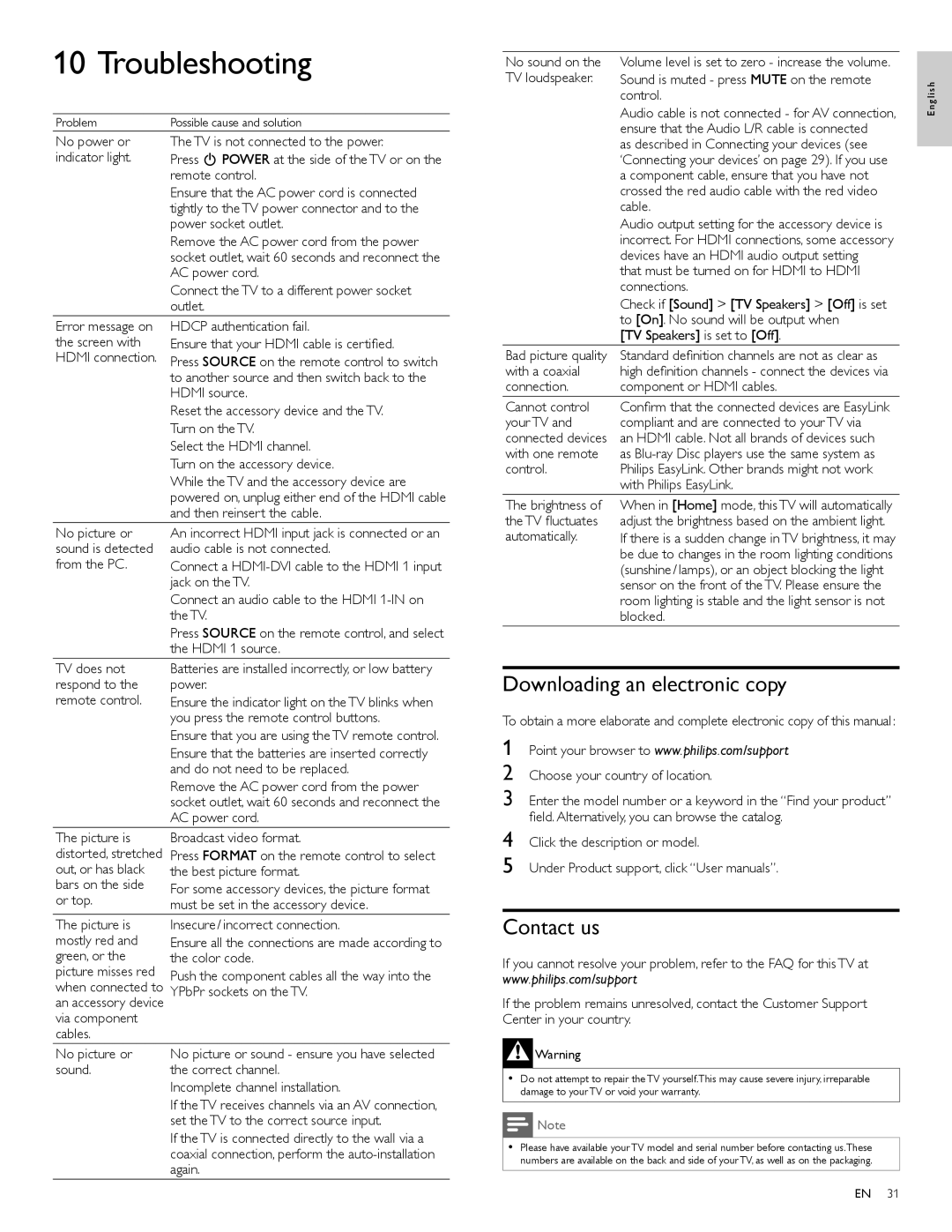 Philips 40PFL3706, 46PFL3706 user manual Troubleshooting, Downloading an electronic copy, Contact us 