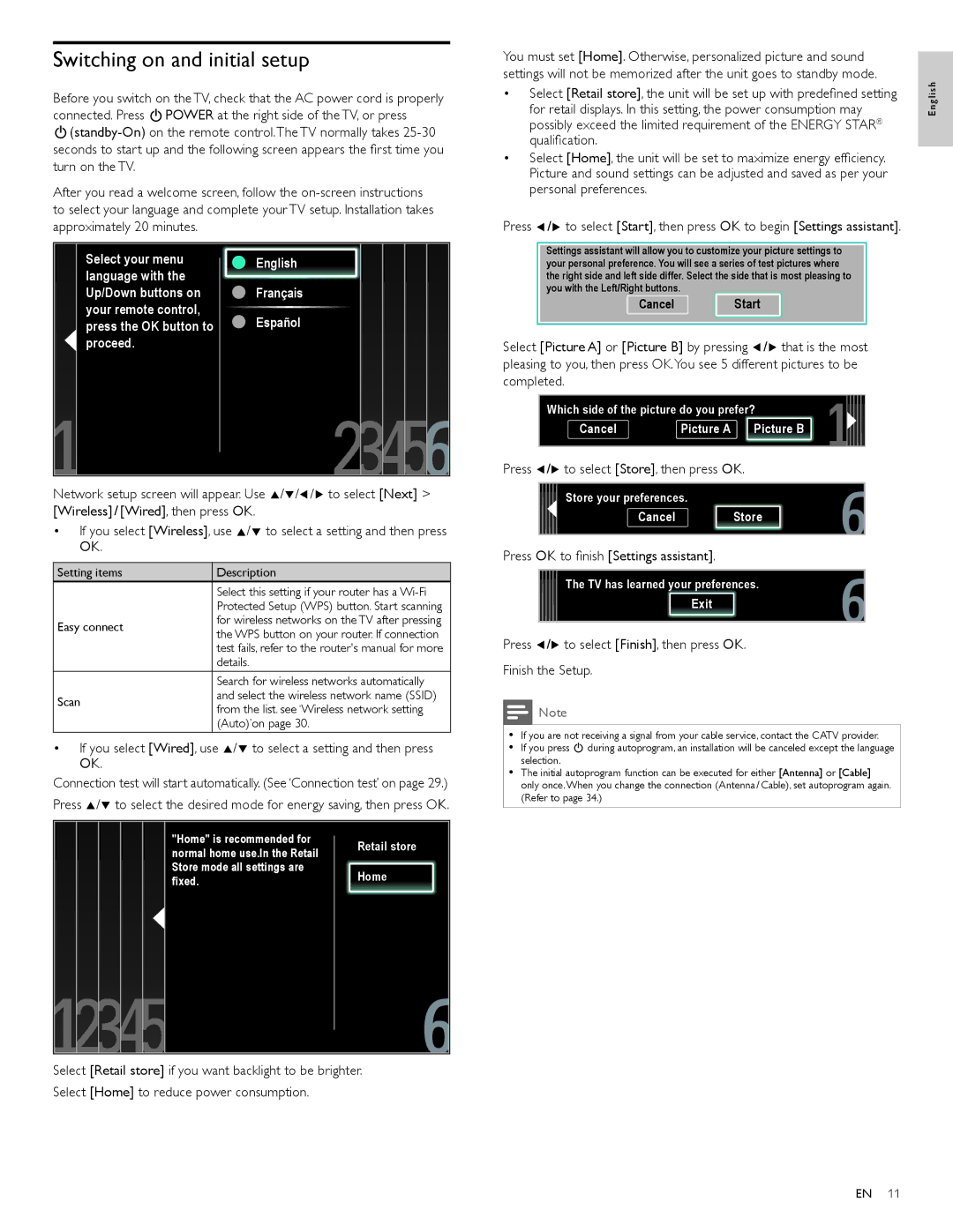 Philips 40PFL4706, 46PFL4706, 55PFL4706 user manual Switching on and initial setup, Press Í/Æ to select Store, then press OK 