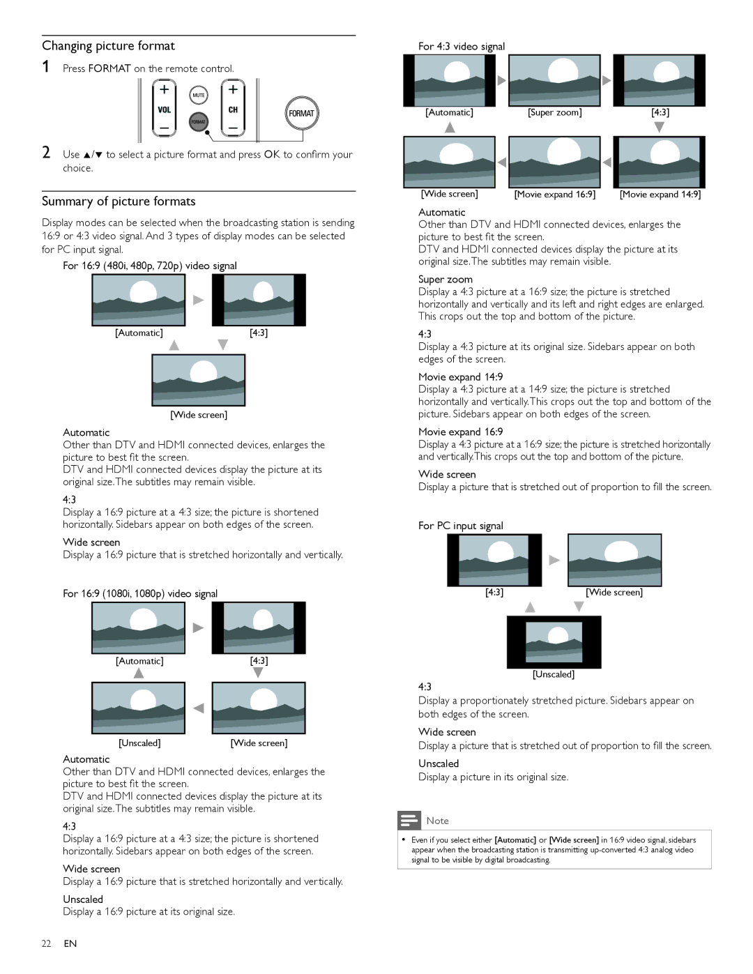 Philips 55PFL4706, 40PFL4706, 46PFL4706 user manual Changing picture format, Summary of picture formats 