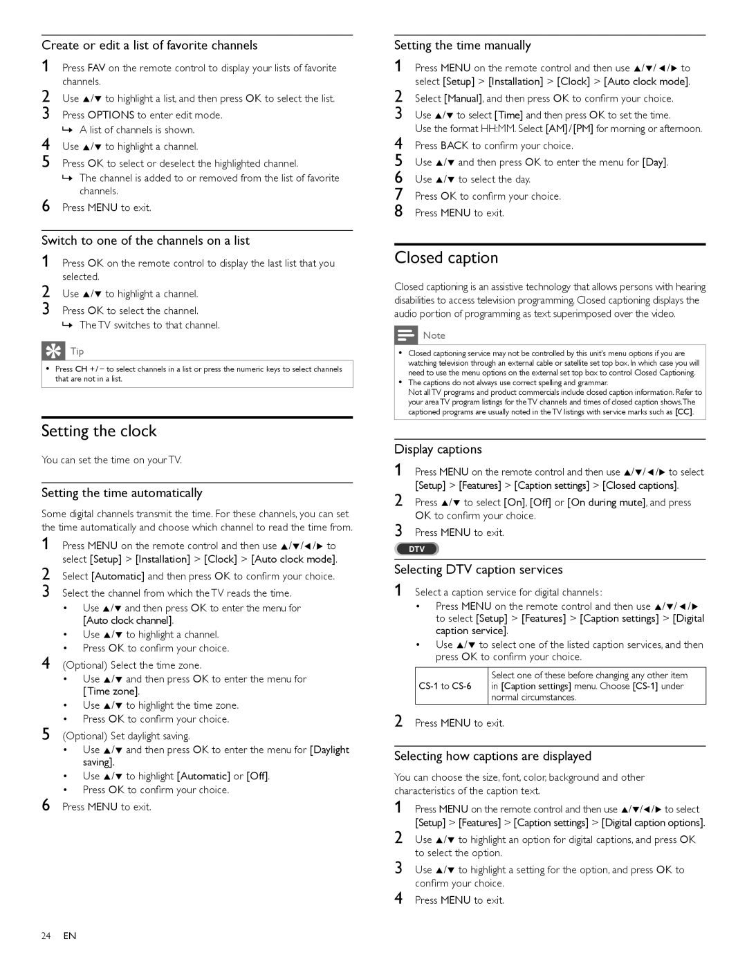 Philips 46PFL4706, 40PFL4706, 55PFL4706 user manual Setting the clock, Closed caption 