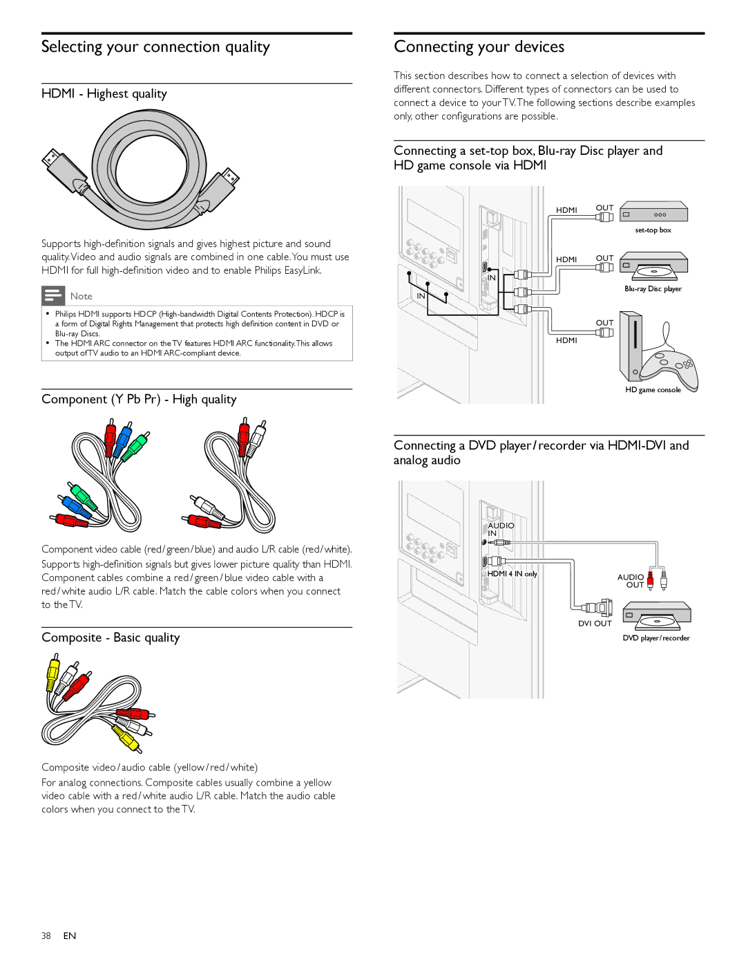 Philips 40PFL4706, 46PFL4706, 55PFL4706 Selecting your connection quality, Connecting your devices, Hdmi Highest quality 