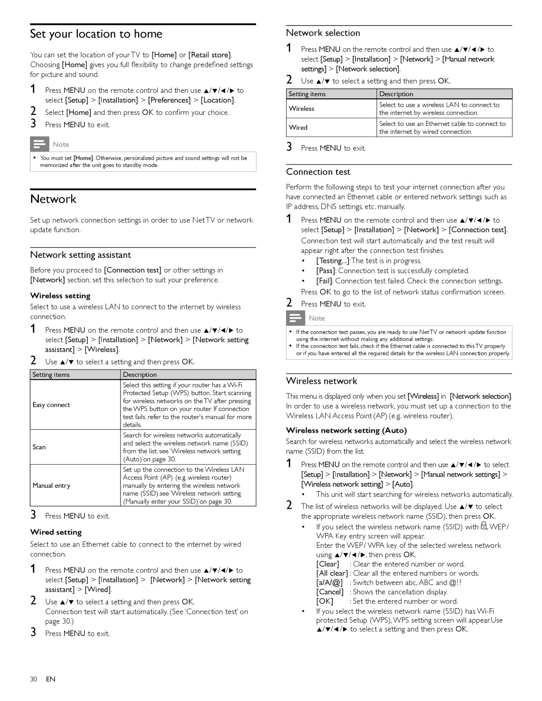 Philips 46PFL4706, 40PFL4706, 55PFL4706 user manual Set your location to home, Network 