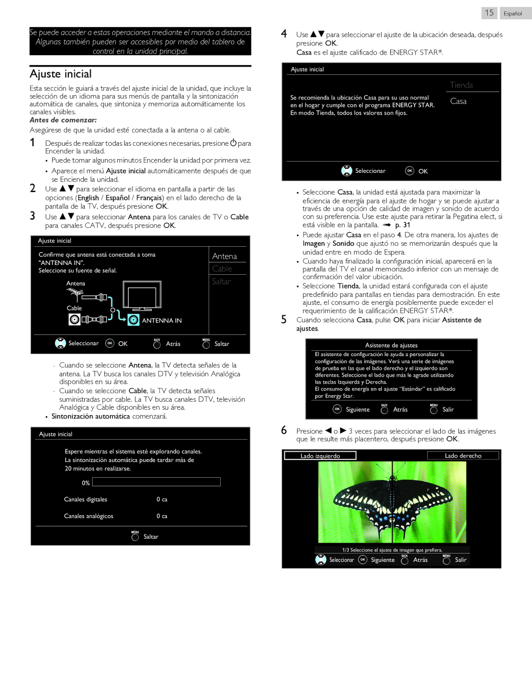 Philips 40PFL4709 user manual Ajuste inicial, Casa 