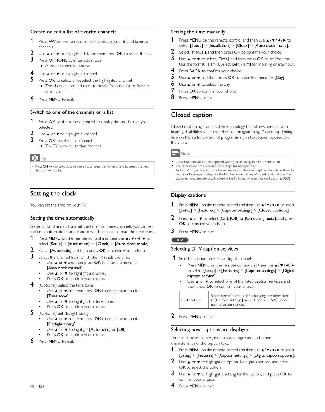 Philips 46PFL5505D, 40PFL5505D, 55PFL5505D user manual Setting the clock, Closed caption 