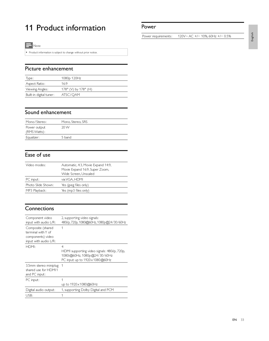 Philips 46PFL5505D, 40PFL5505D, 55PFL5505D user manual Product information 