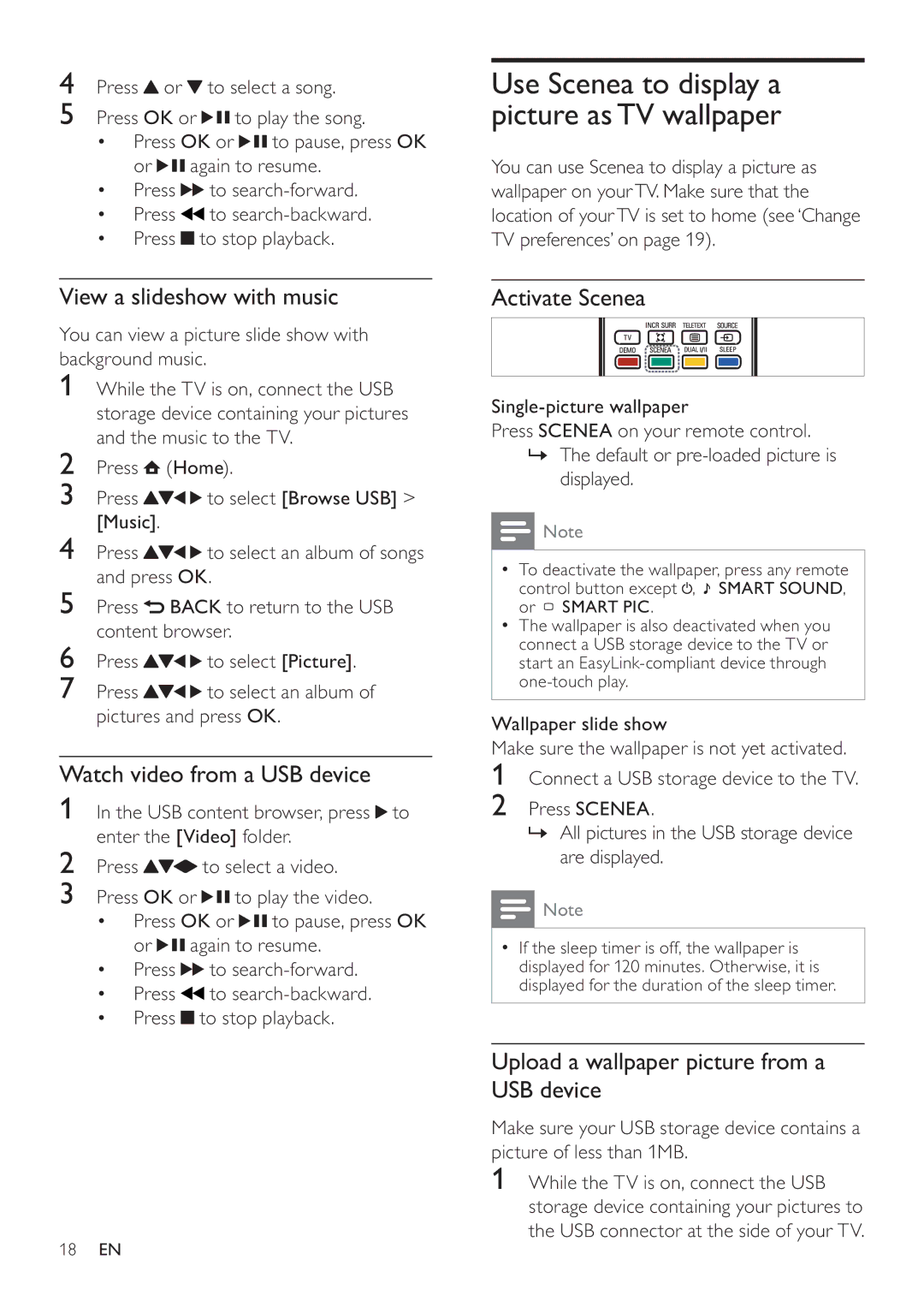 Philips 32PFL5605/98, 40PFL5605S/98 user manual View a slideshow with music, Watch video from a USB device, Activate Scenea 