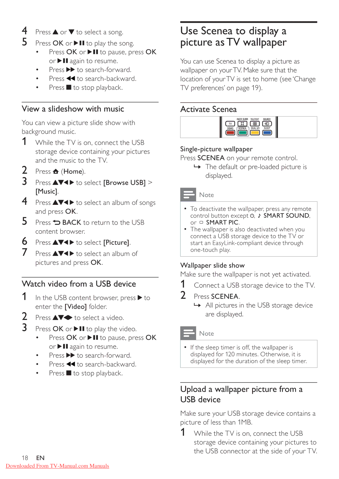 Philips 32PFL5605/98, 40PFL5605S/98 user manual View a slideshow with music, Watch video from a USB device, Activate Scenea 