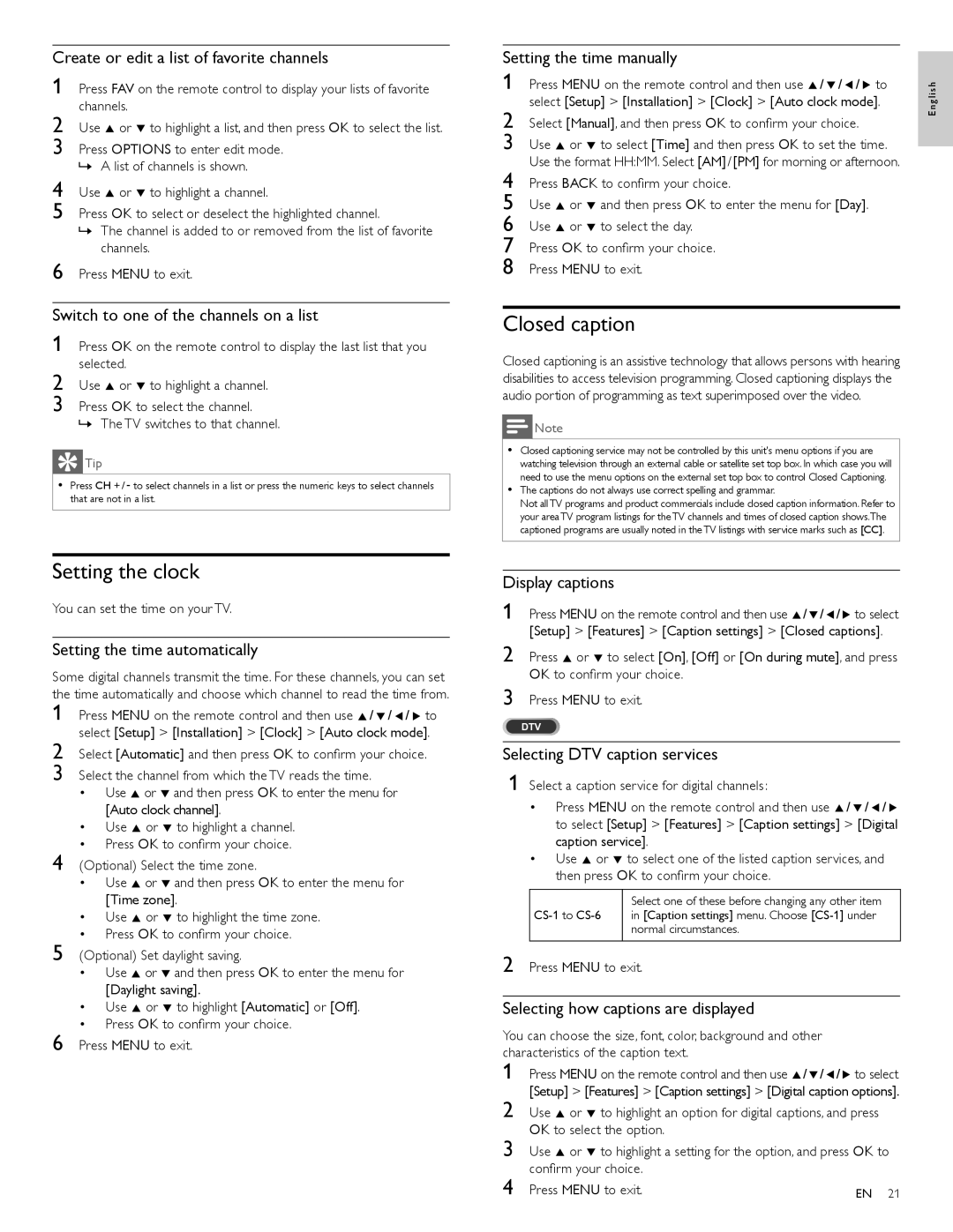 Philips 46PFL5705D, 40PFL5705D, 55PFL5705D user manual Setting the clock, Closed caption 