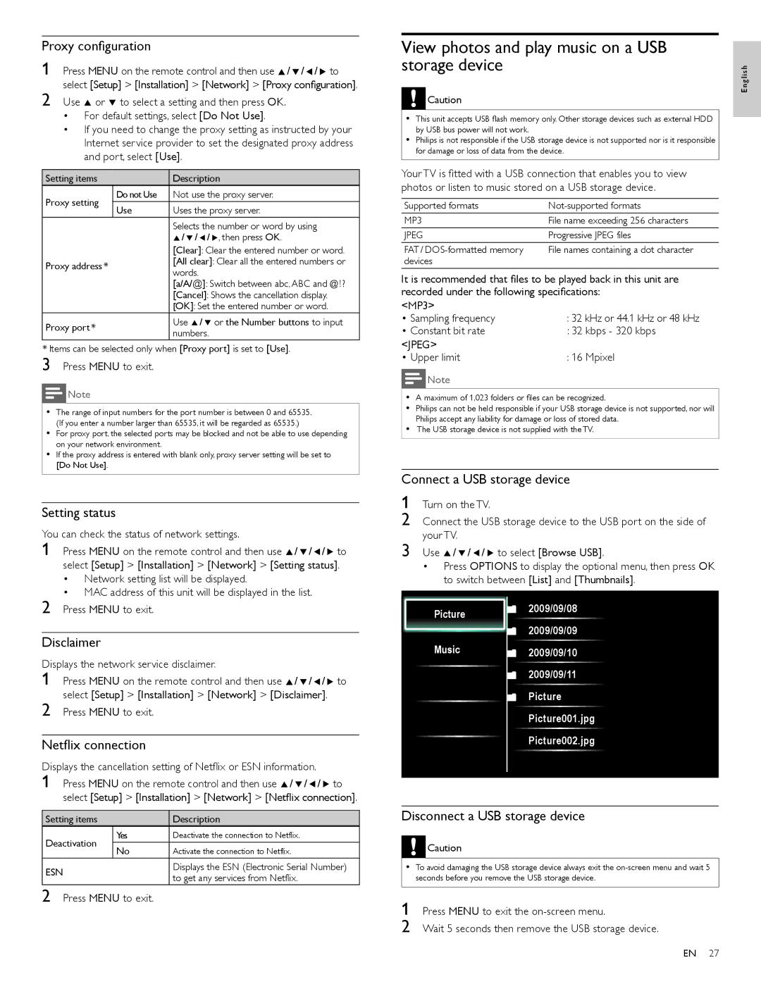 Philips 46PFL5705D, 40PFL5705D, 55PFL5705D user manual View photos and play music on a USB Storage device 