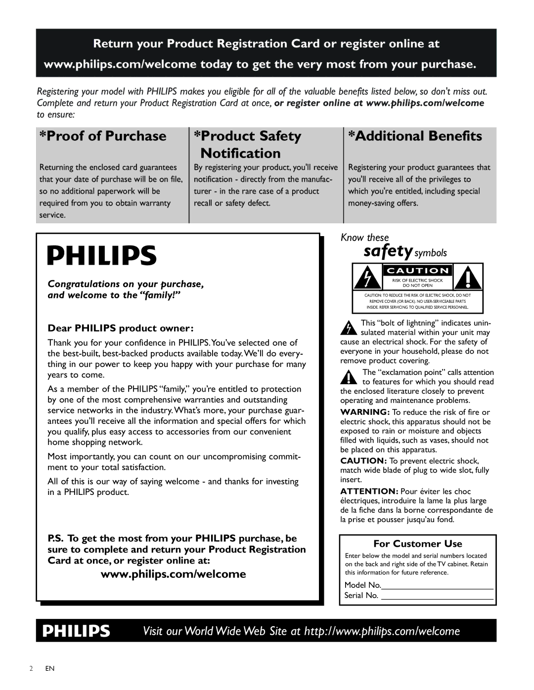 Philips 40PFL5705D, 46PFL5705D, 55PFL5705D user manual Return your Product Registration Card or register online at 