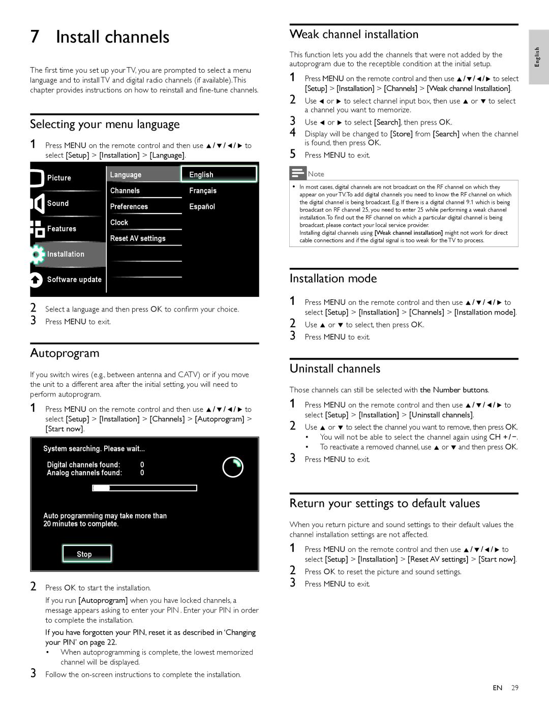 Philips 40PFL5705D, 46PFL5705D, 55PFL5705D user manual Install channels 