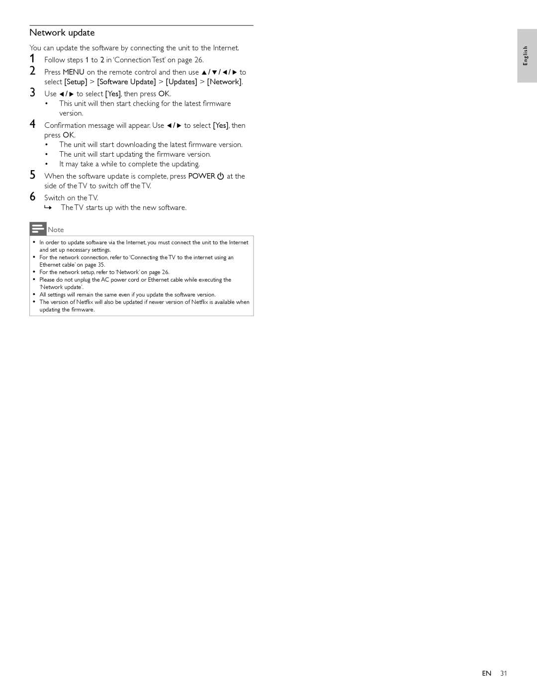 Philips 55PFL5705D, 40PFL5705D, 46PFL5705D user manual Network update 