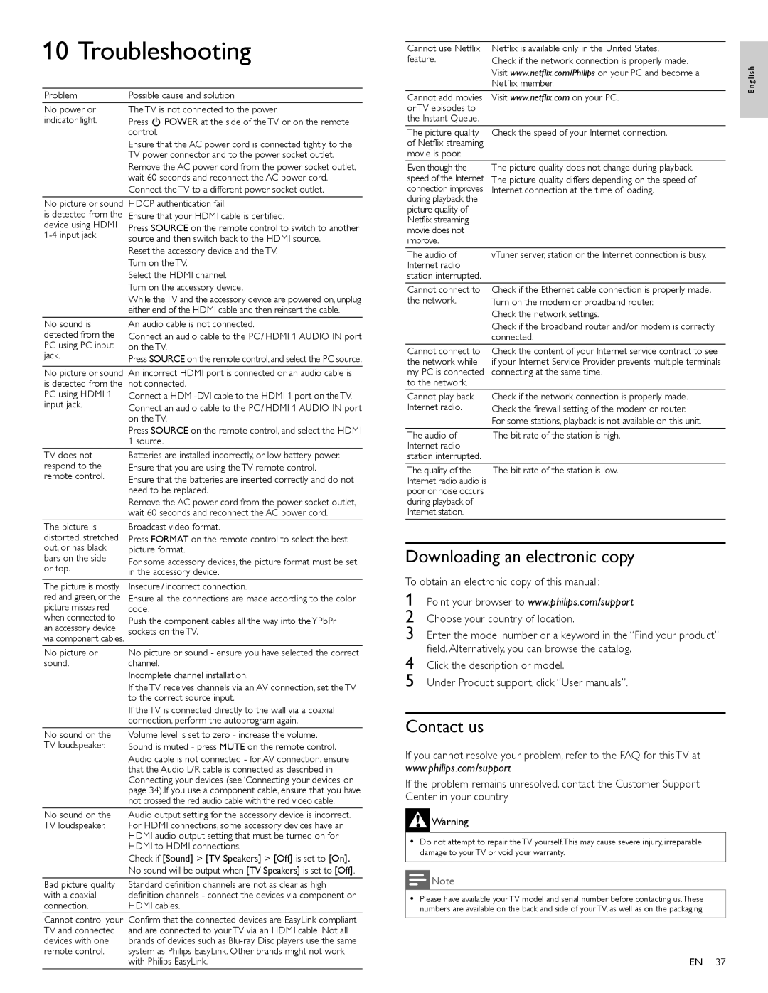 Philips 55PFL5705D, 40PFL5705D, 46PFL5705D user manual Downloading an electronic copy, Contact us 