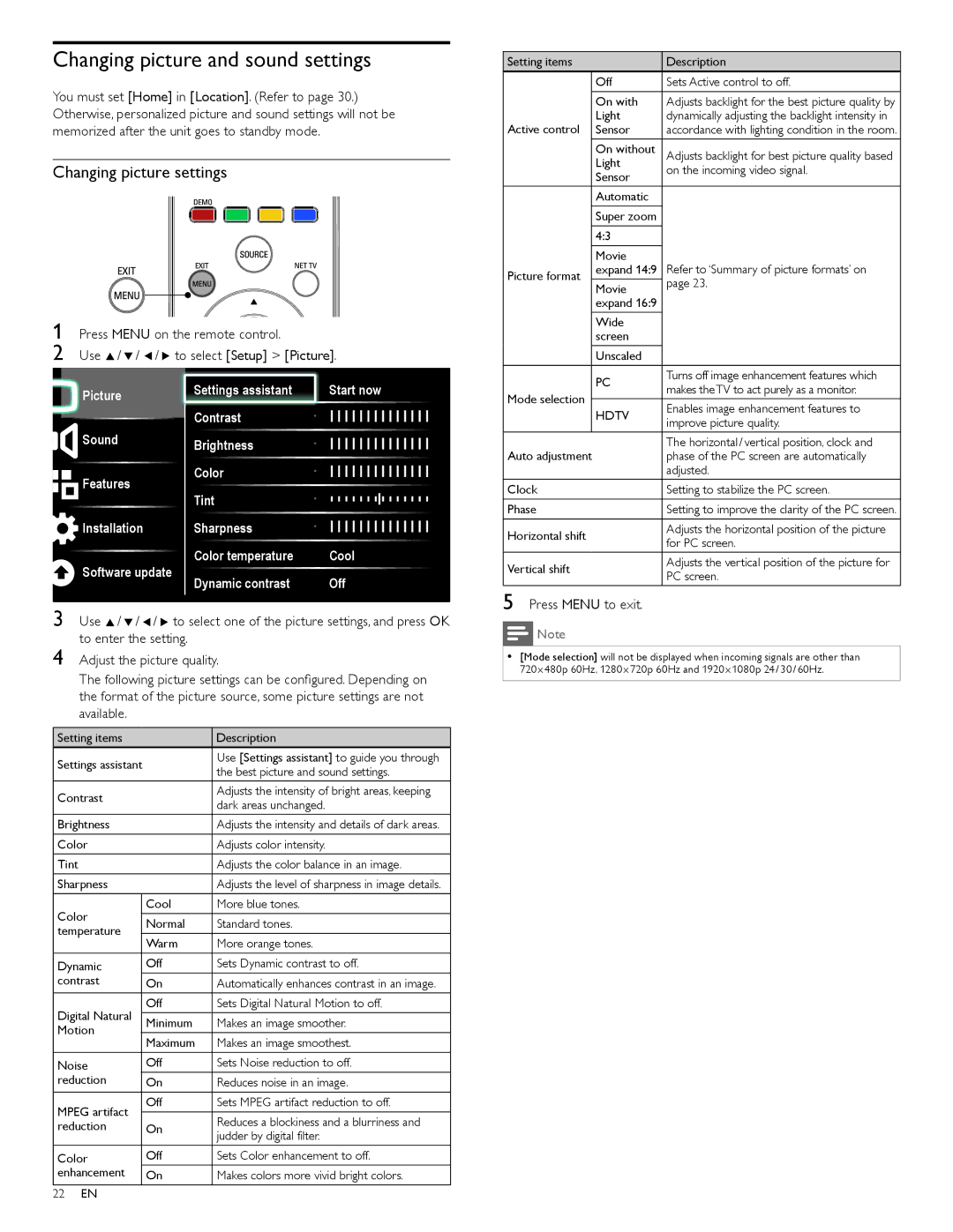 Philips 55PFL5705DV, 40PFL5705DV, 46PFL5705DV/F7 Changing picture and sound settings, Changing picture settings 