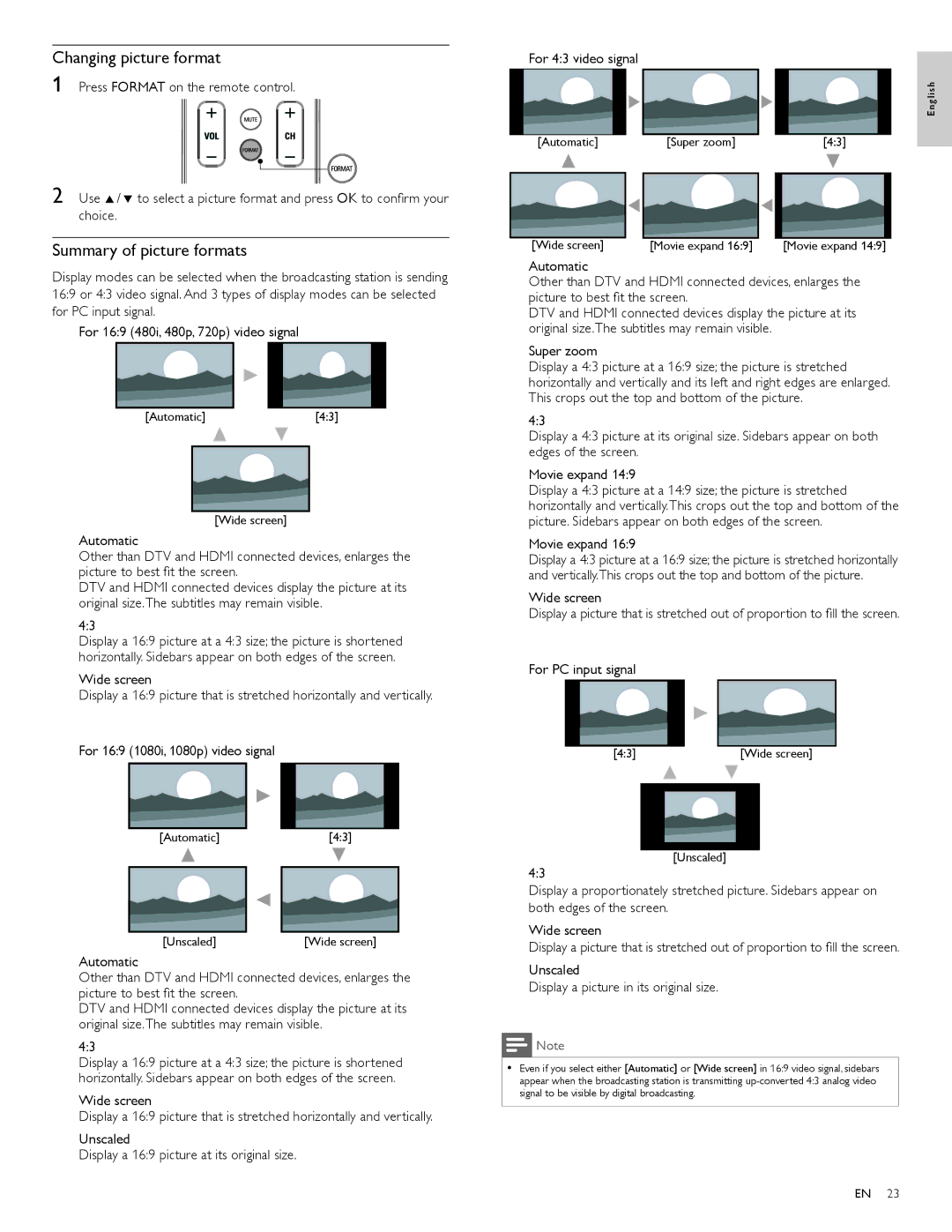 Philips 40PFL5705DV, 46PFL5705DV/F7, 55PFL5705DV user manual Changing picture format, Summary of picture formats 