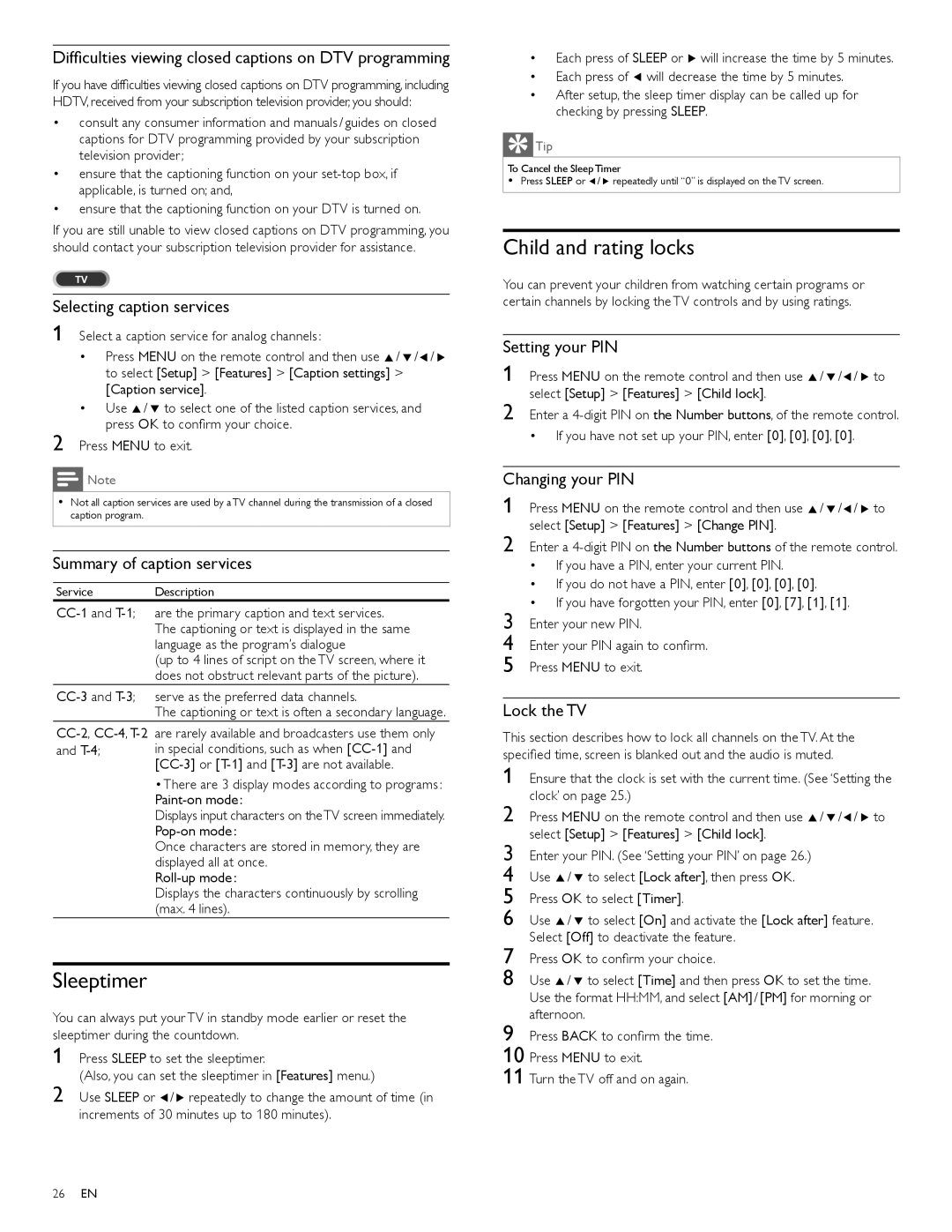 Philips 55PFL5705DV, 40PFL5705DV, 46PFL5705DV/F7 user manual Child and rating locks, Sleeptimer 