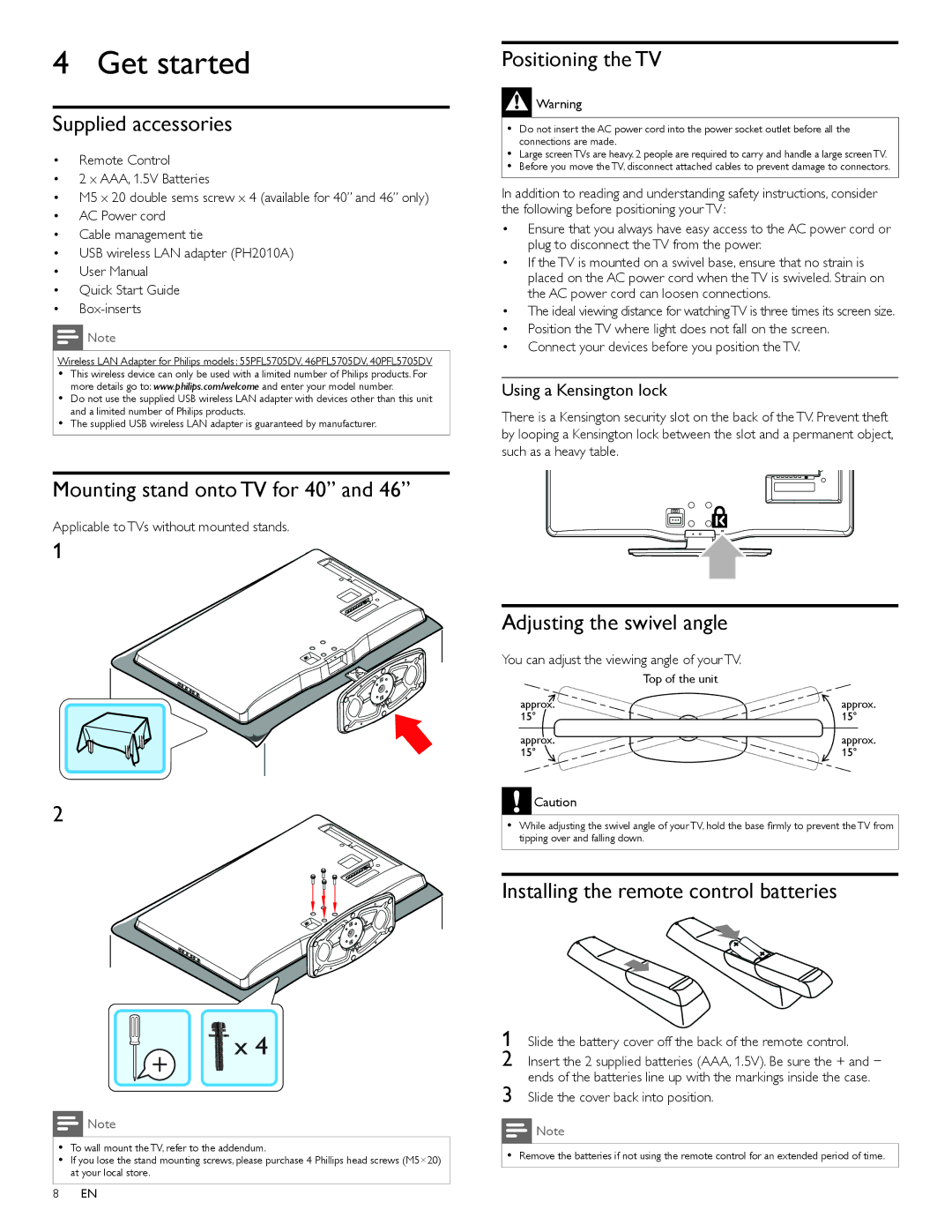 Philips 40PFL5705DV, 46PFL5705DV/F7, 55PFL5705DV user manual Get started 