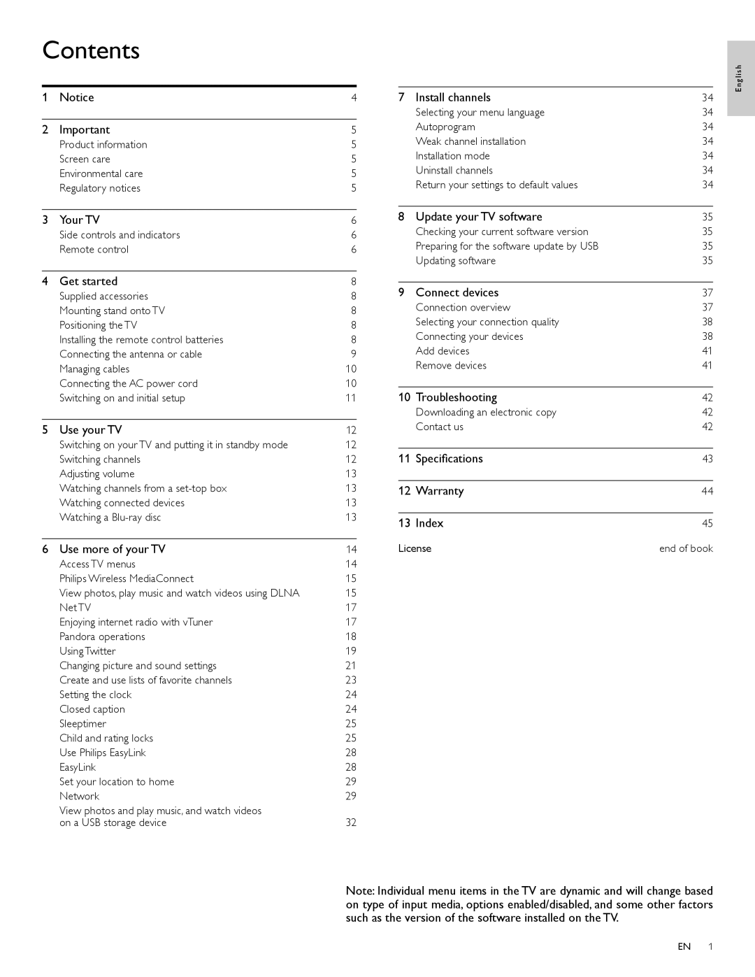 Philips 55PFL5706, 40PFL5706, 46PFL5706 user manual Contents 