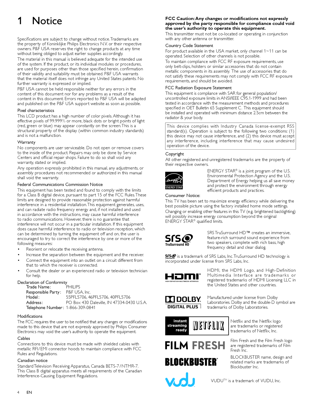 Philips 55PFL5706, 40PFL5706, 46PFL5706 user manual Philips 