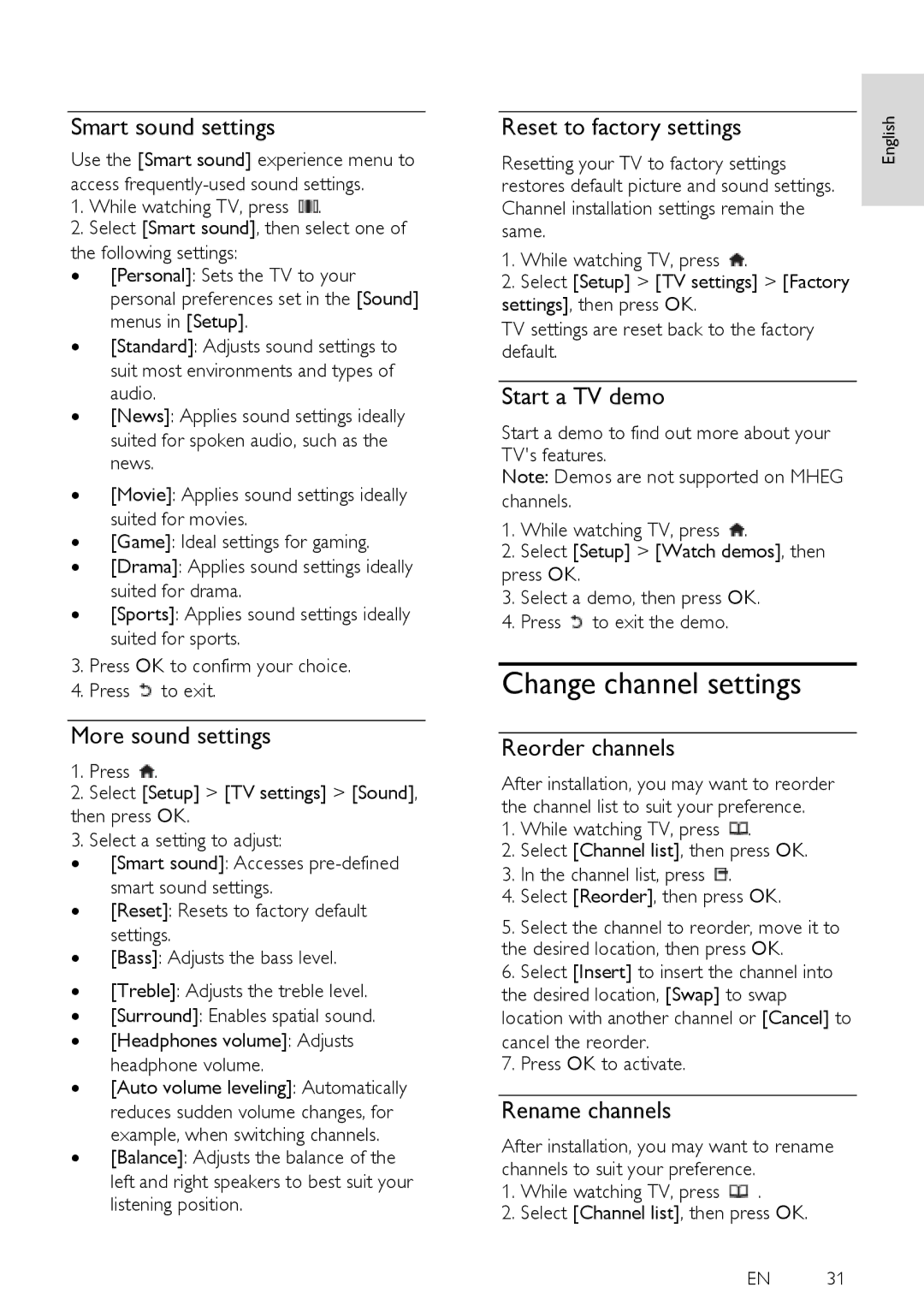 Philips 32PFL6405H, 40PFL6505H, 40PFL6405H, 32PFL6505H user manual Change channel settings 