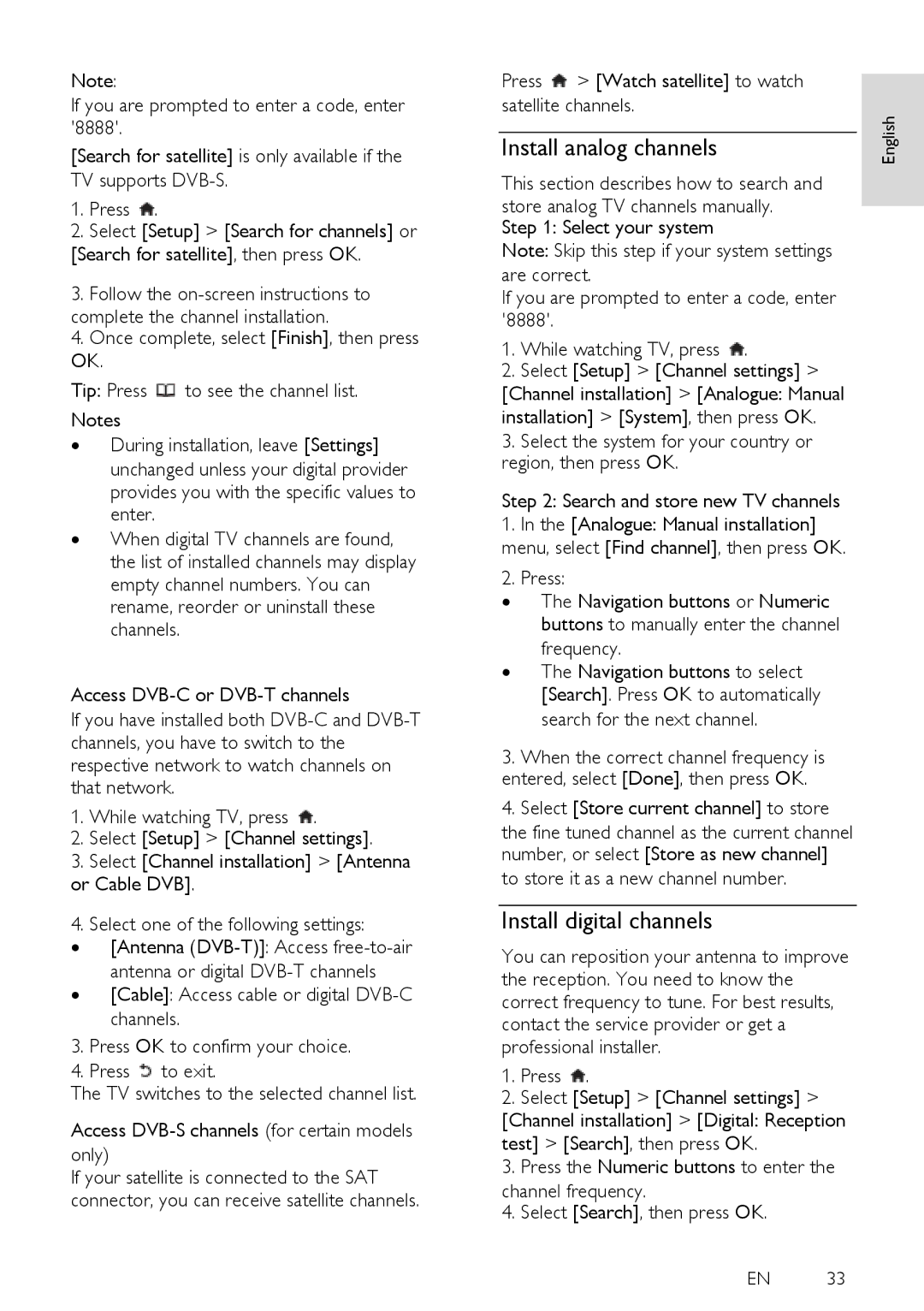 Philips 40PFL6405H, 40PFL6505H, 32PFL6505H, 32PFL6405H user manual Install analog channels, Install digital channels 