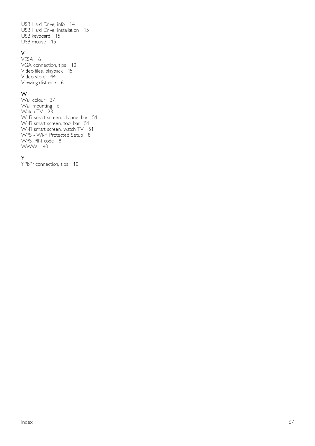 Philips 46PFL7007, 40PFL7007, 55PFL7007 manual Vesa, WPS, PIN code WWW YPbPr connection, tips Index 