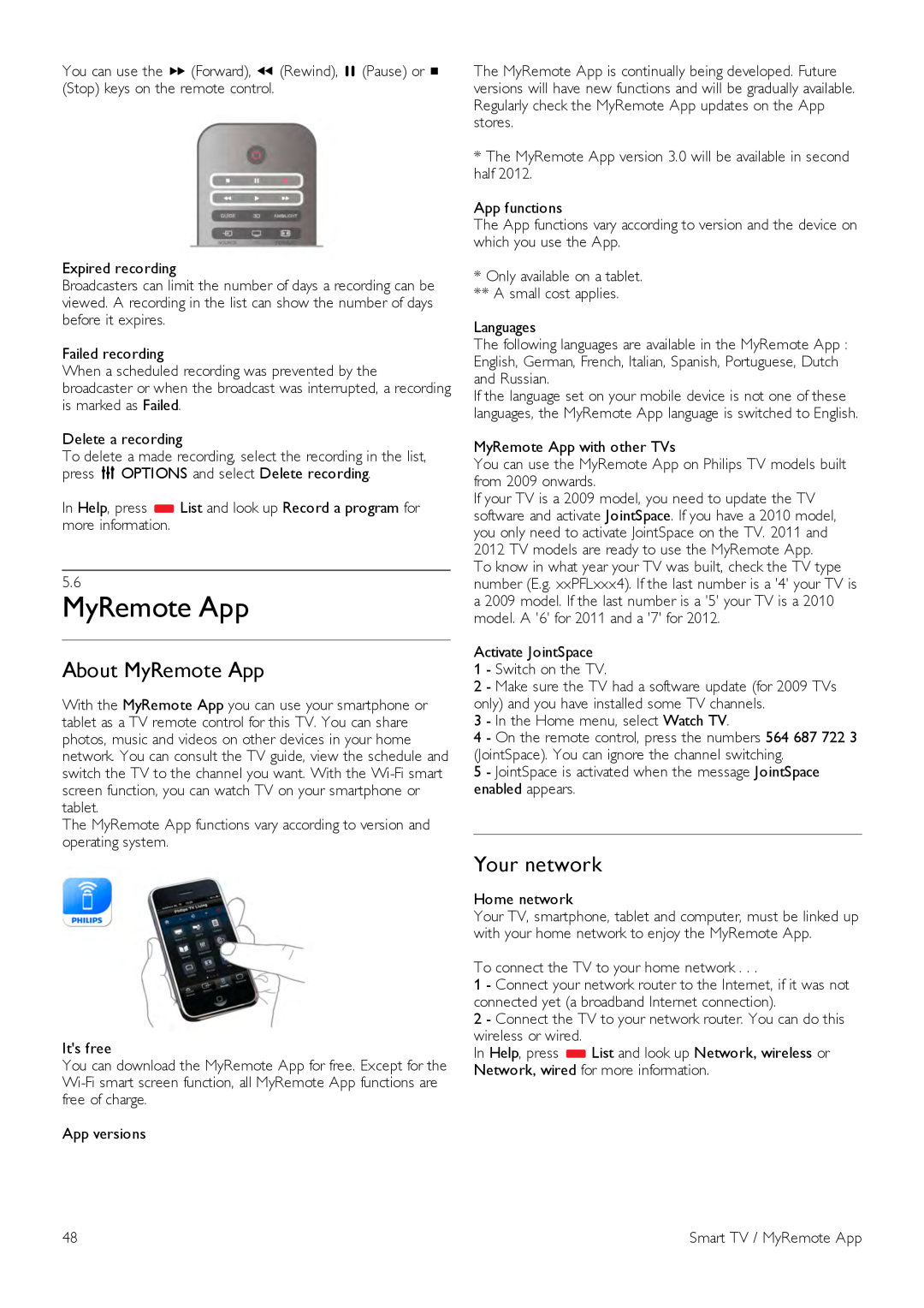 Philips 40PFL7007, 46PFL7007, 55PFL7007 manual About MyRemote App, Your network 